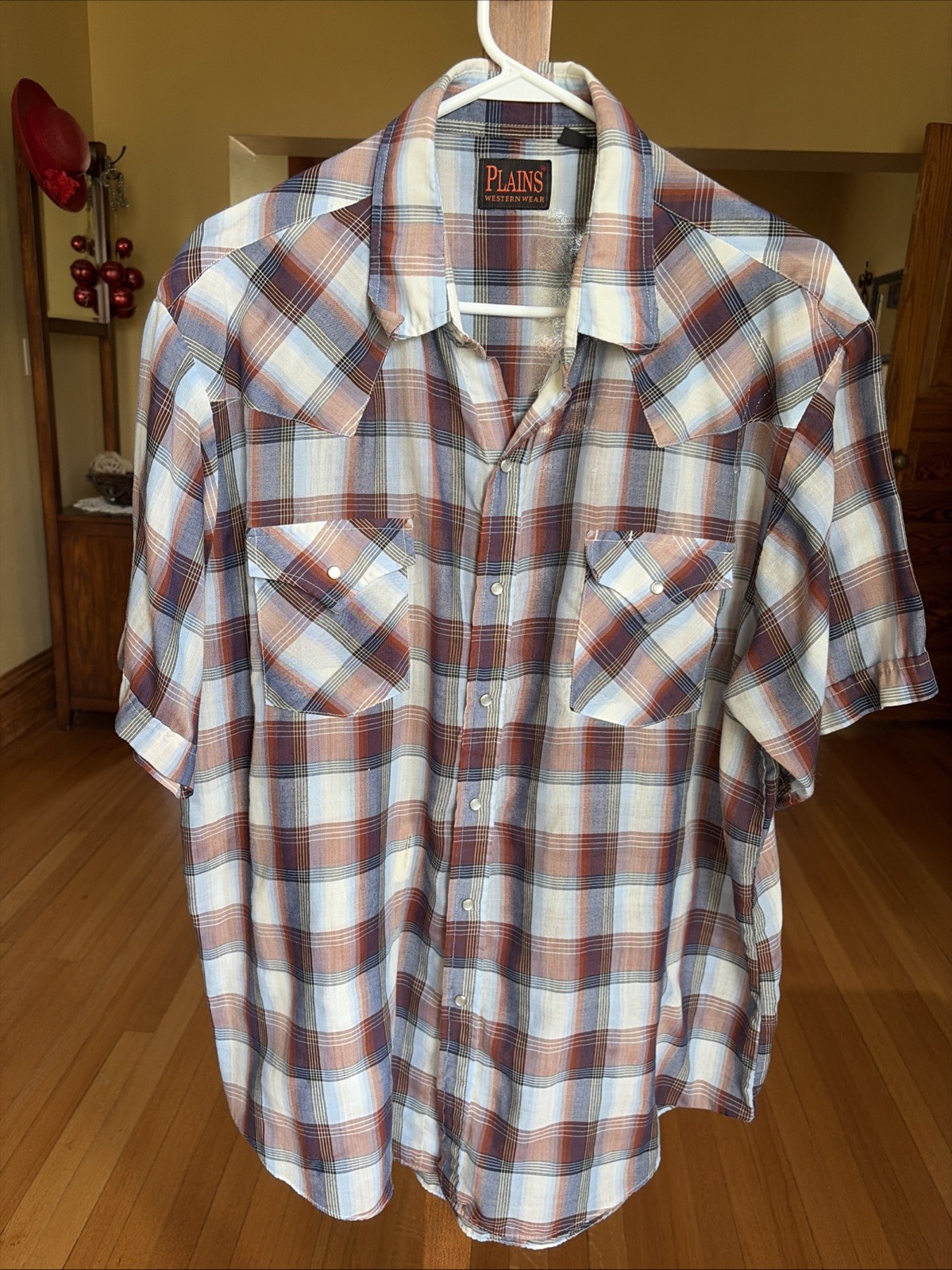 Various Artists Plaid Western Short sleeve Pearl Snap Men’s Shirt Size XL