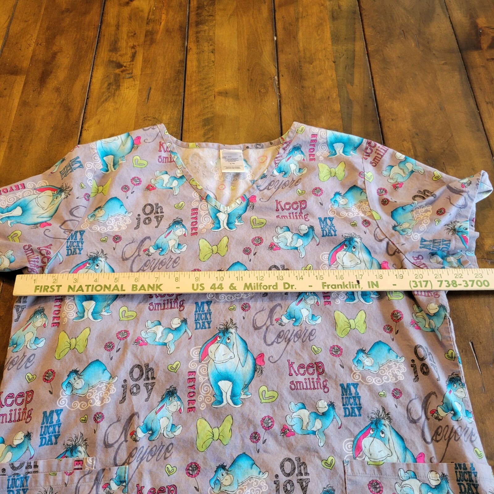 Womens L Scrub Top Eeyore Oh Joy Hospital Uniform Healthcare Winnie The Pooh