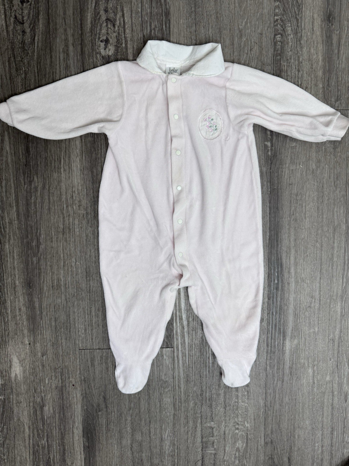 Baby Dior 6-9m Months Footed Sleeper One Piece Cotton Knit Snap, Pink/White