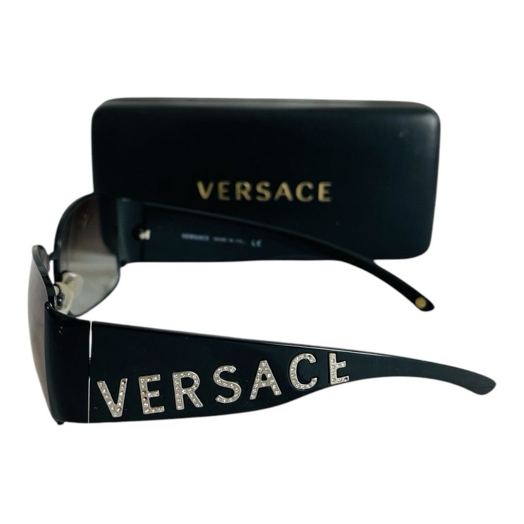 Versace Black Rhinestone Logo Sunglasses Bling Rare Designer Glasses Shades +Box