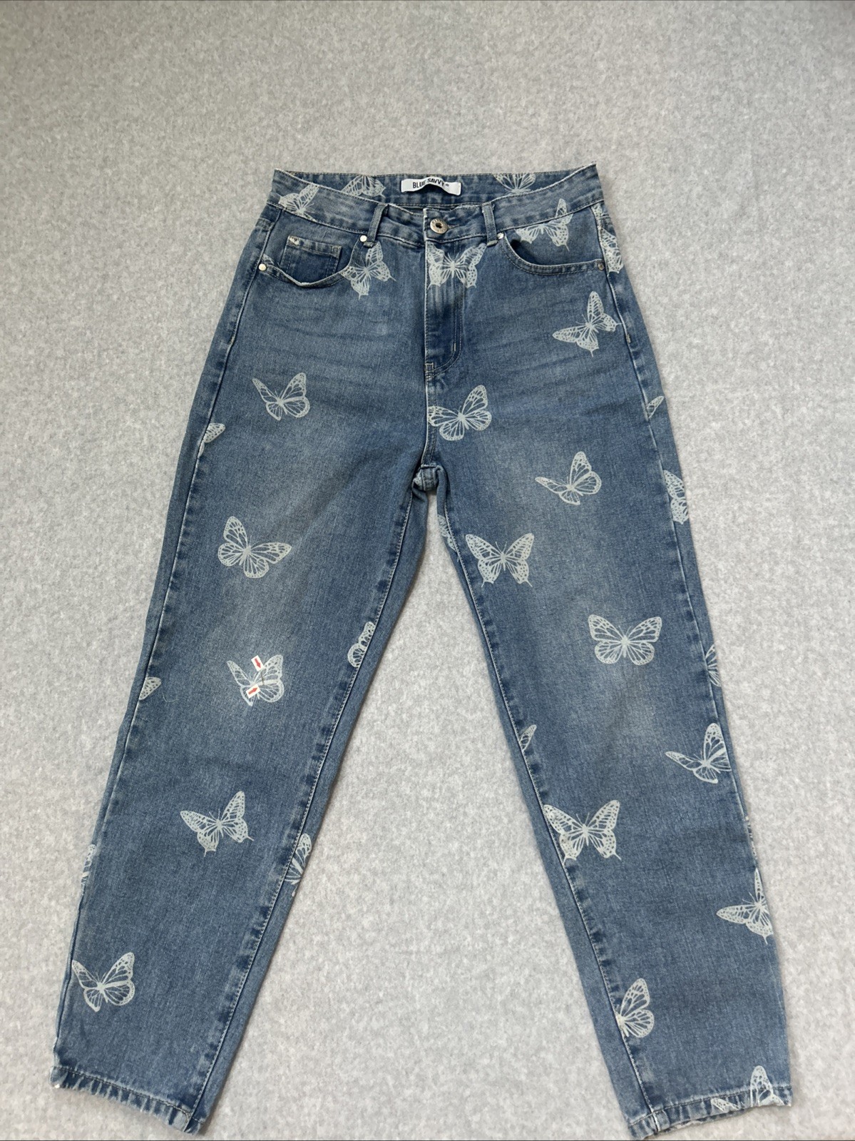 Blue Savvy Jeans Womens 7/28 Denim Butterfly Print Whimsical Rayon/cotton