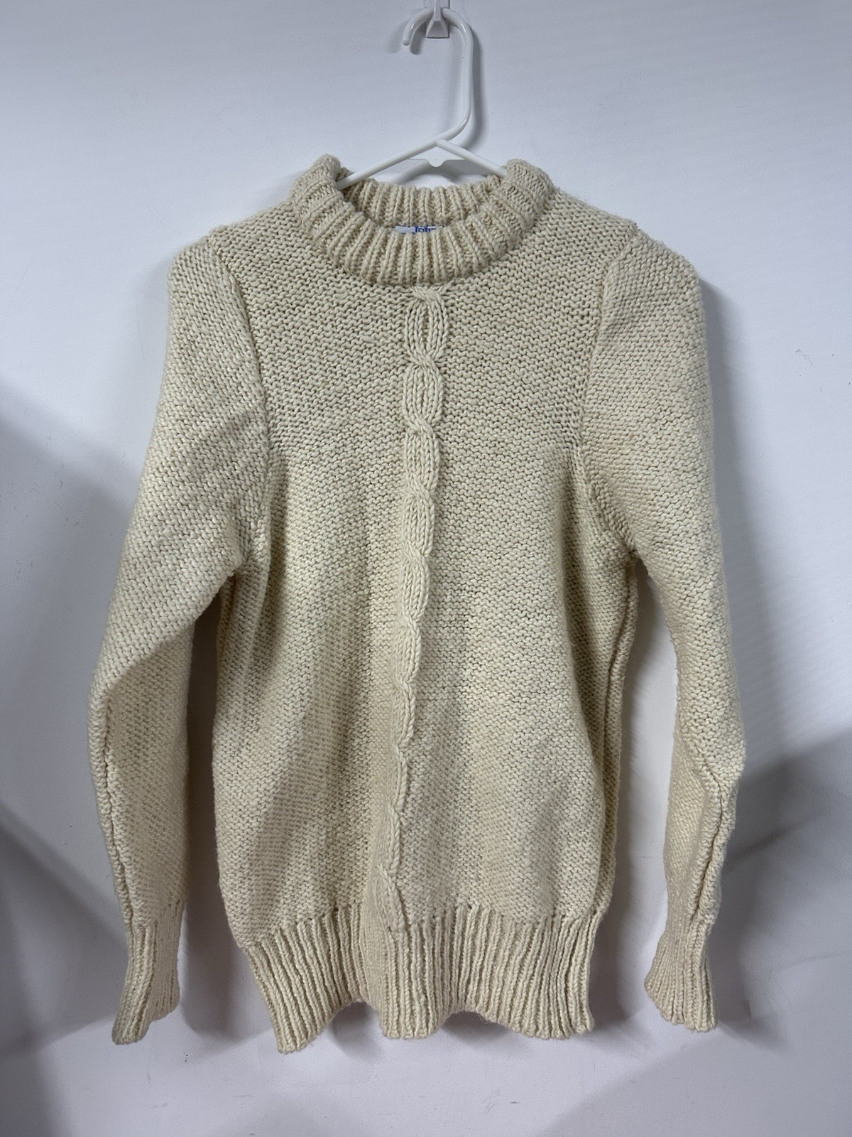 Vintage John Molloy Cable Knit Ireland Virgin Wool Sweater Womens Small Ivory