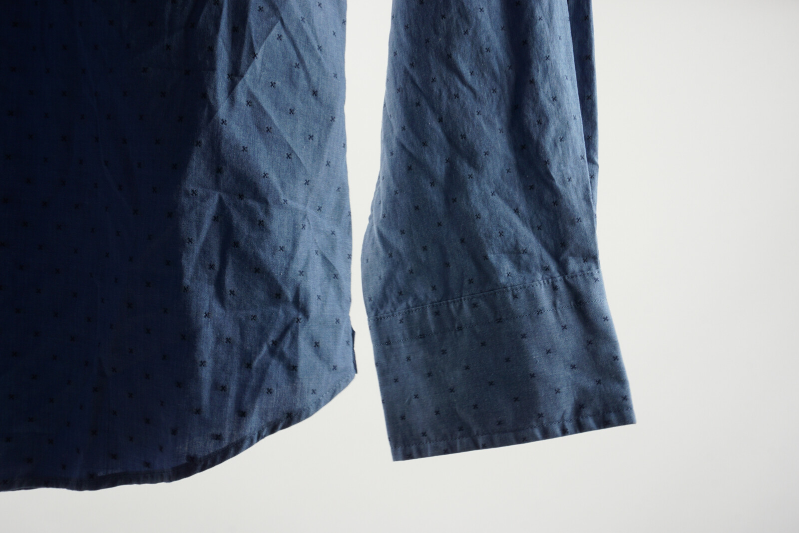 New David Donahue Heathered Dobby Fusion Shirt Men’s Medium Poplin Denim Blue
