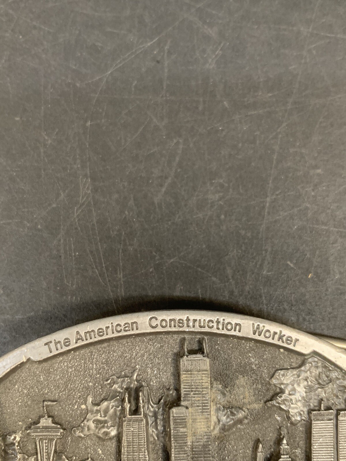 American Construction Worker Numbered 7/5000 Belt Buckle 1988 Made In USA Pewter