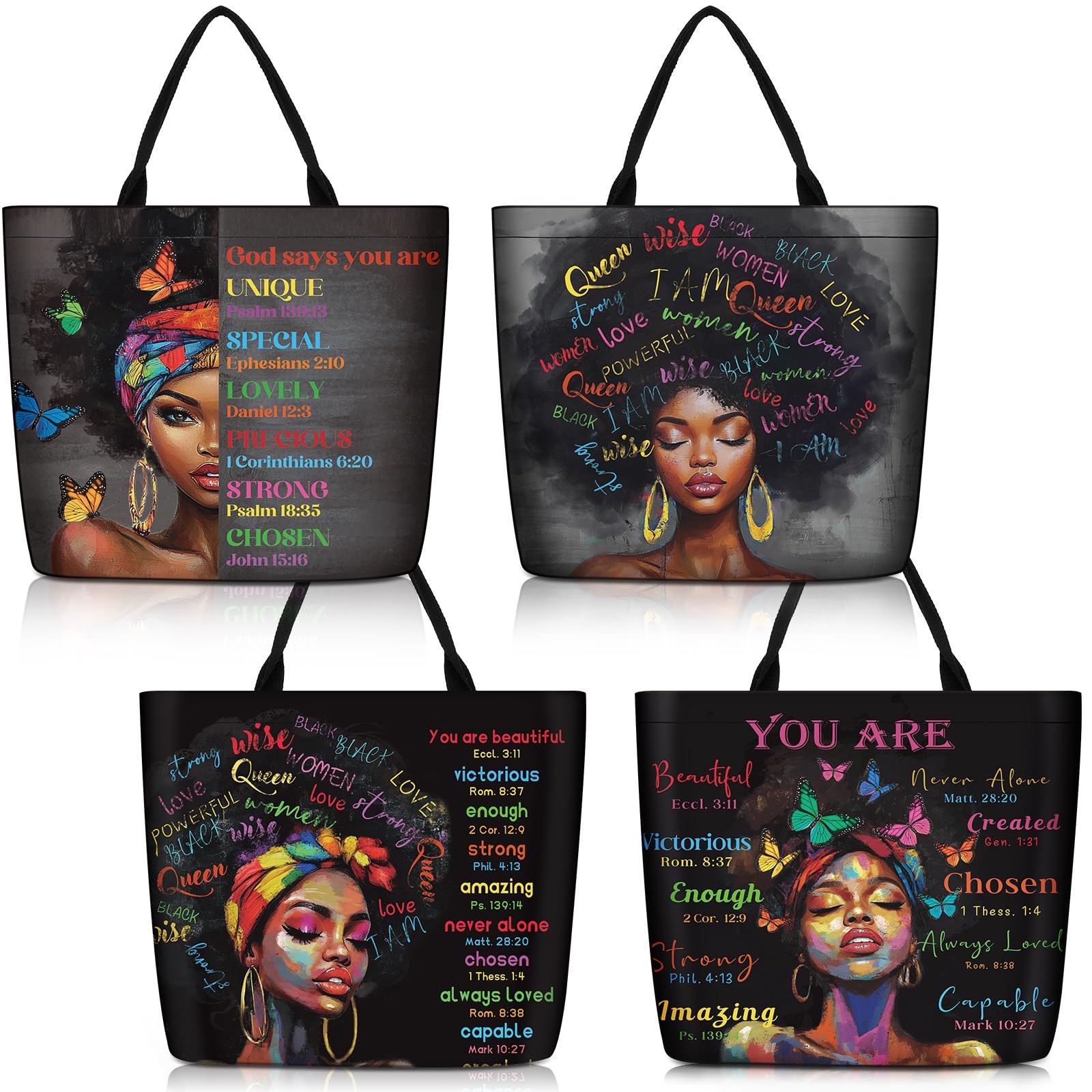 African American Tote Bags 4PCS Large Shoulder Shopping Bags