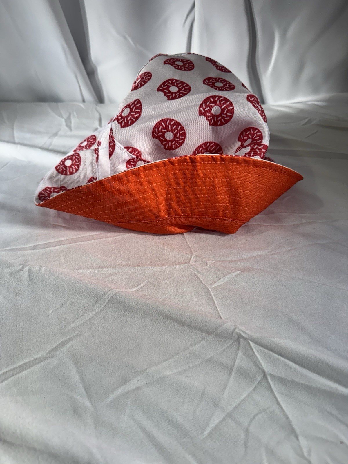 Dunkin’ Donuts Reversible Bucket Hat Orange White Donut Print Logo Promo – NEW!