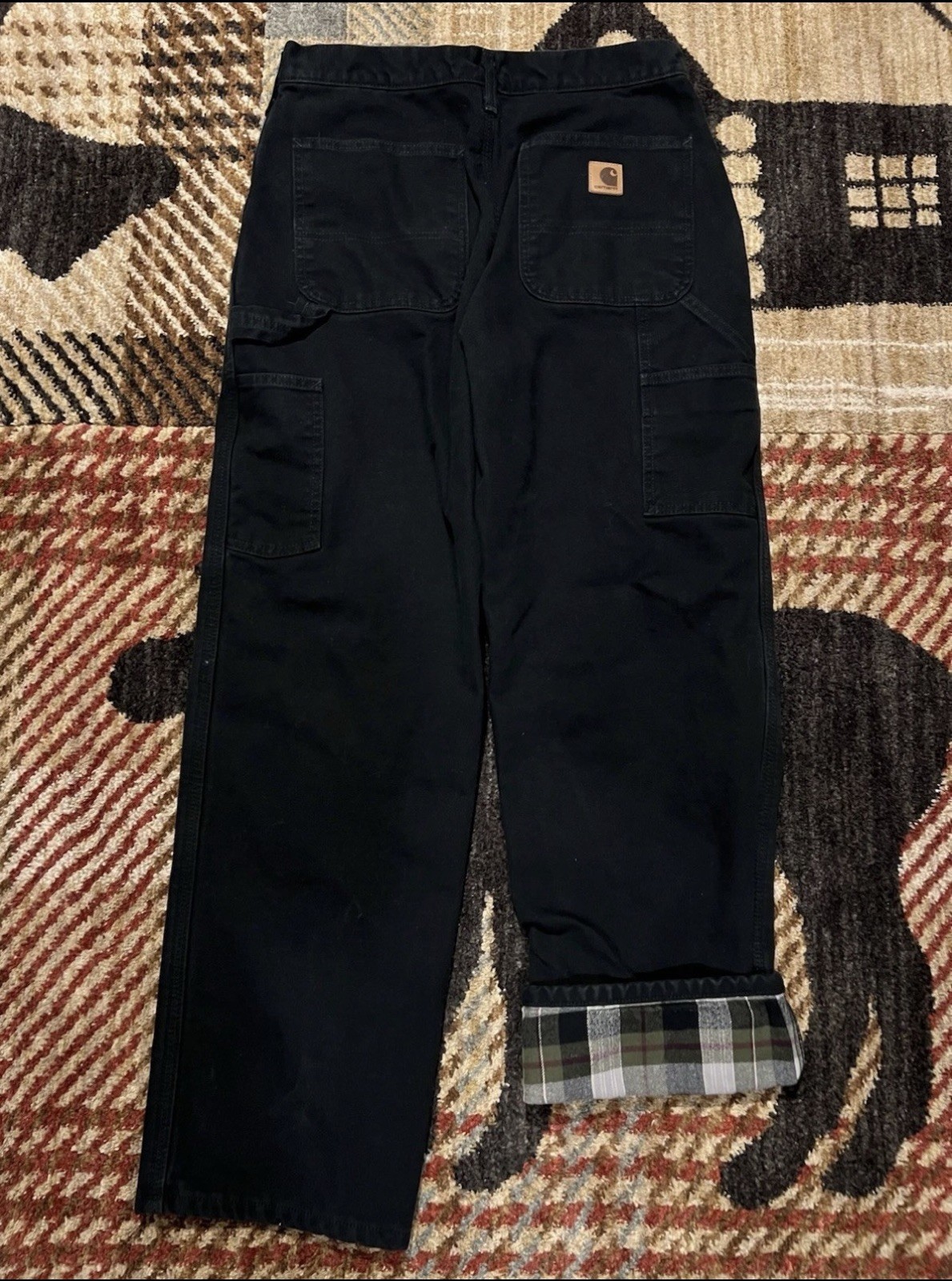 🟩🟩🟩 CARHARTT FLANNEL LINED DUNGAREE BLACK PANTS STRAIGHT 31 x 30 B111 BLK