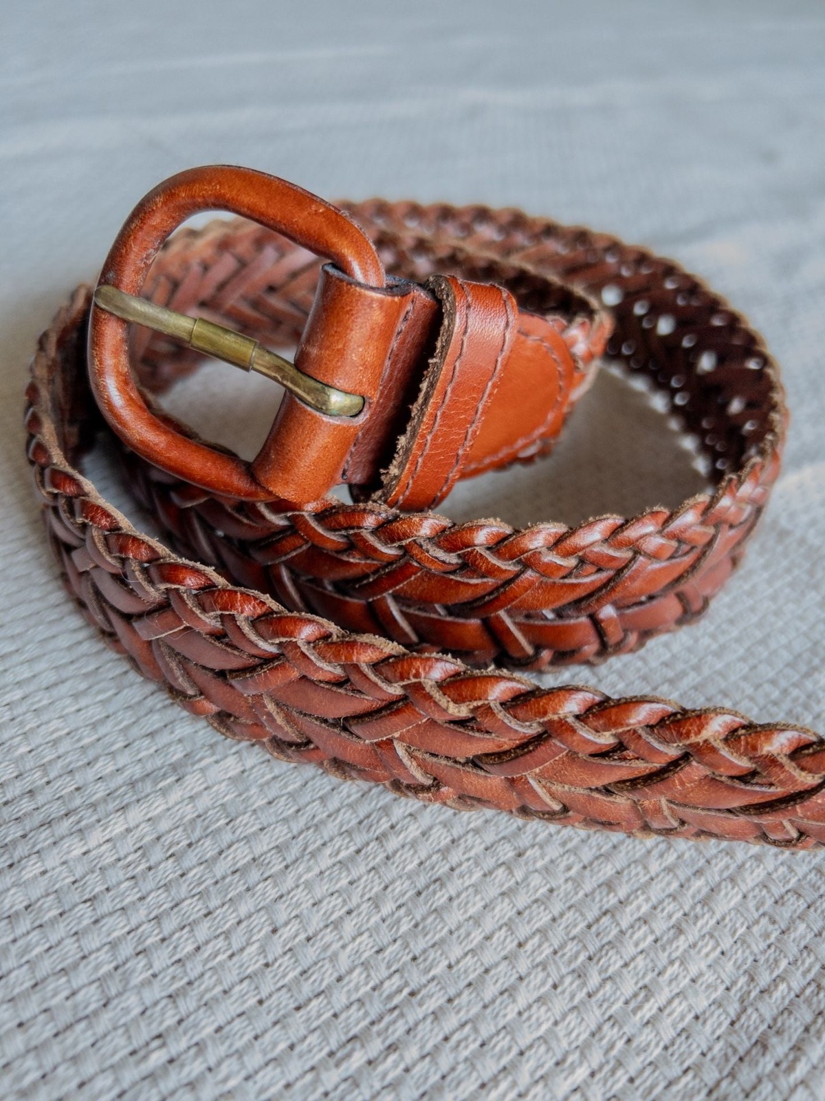 90s Talbots Vintage Women’s Brown Woven Braided Leather Belt Size M Gorpcore Pre