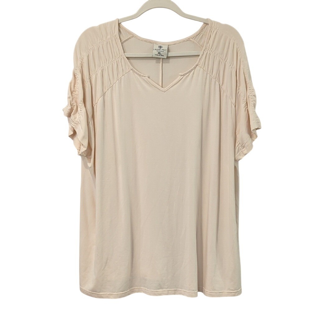 Laurie Felt Cream Ruched Flutter Sleeve Blouse