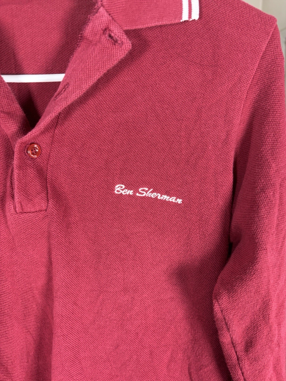 Ben Sherman Original Men’s Burgundy Long Sleeve Polo Shirt S Logo Button