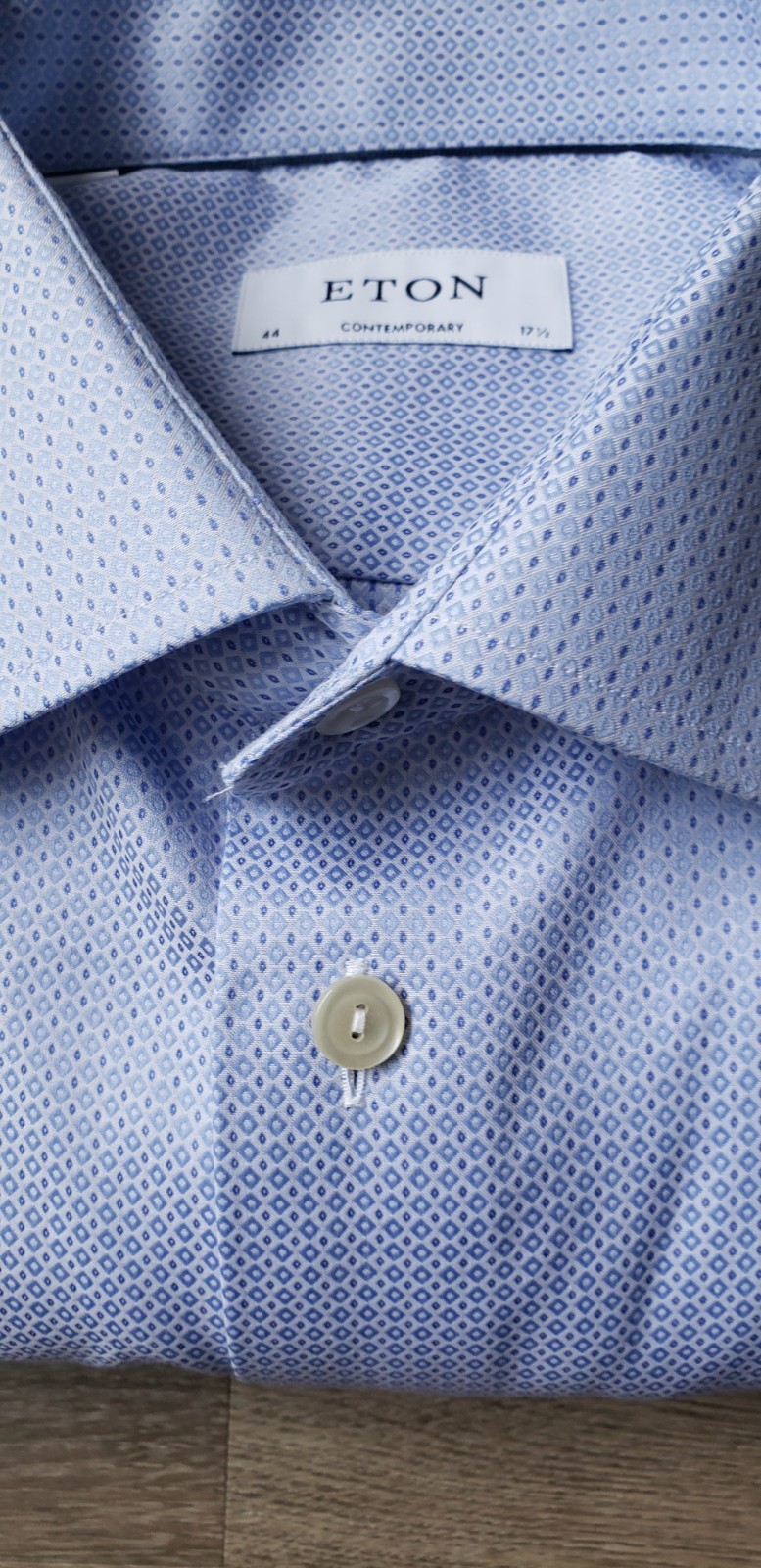 Eton Blue Print Contemporary All Cotton L/S Dress Shirt Sz 17.5/44 Quiet Luxury