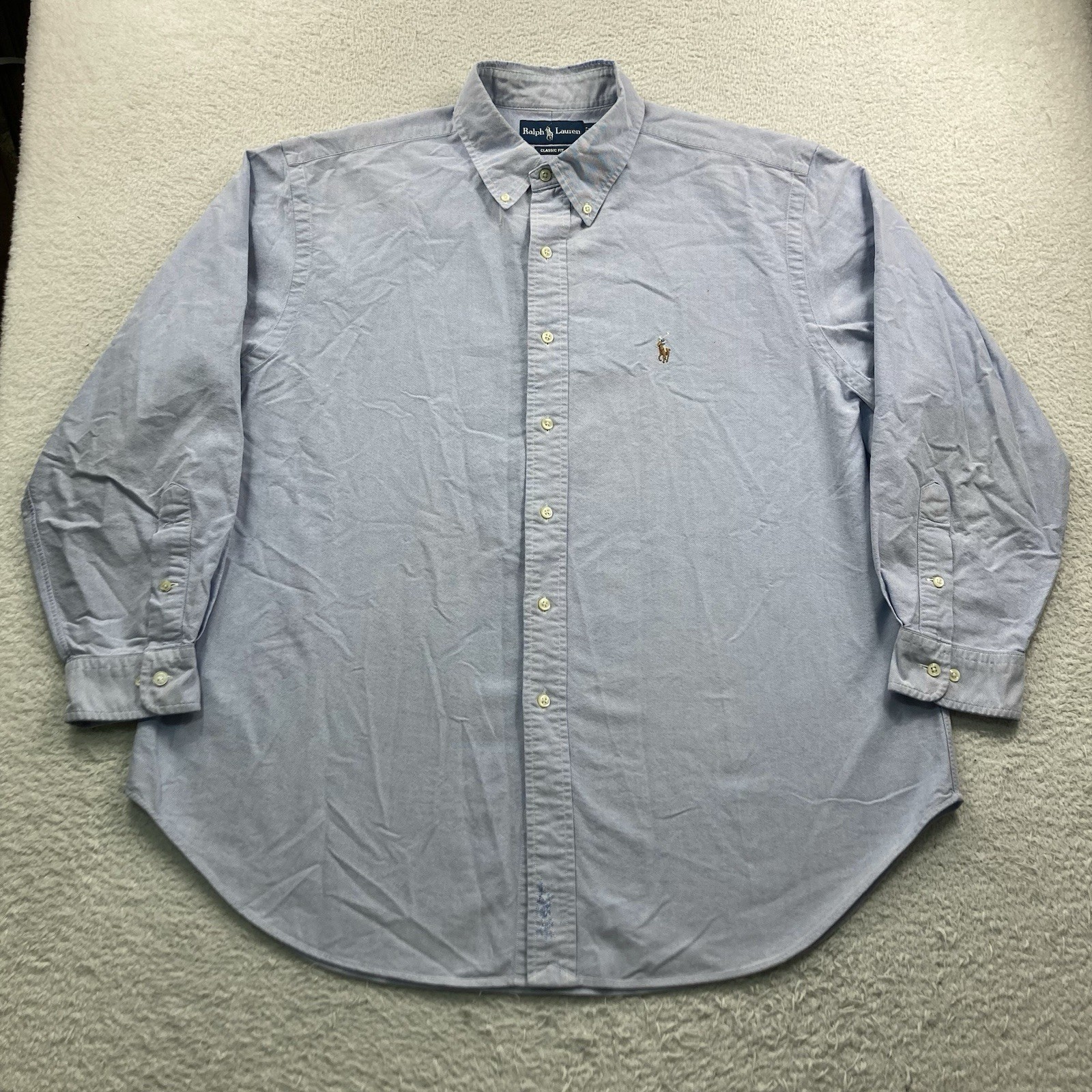 Vintage Polo Ralph Lauren Oxford Dress Shirt Men 17.5 32/33 Blue Classic Fit RL