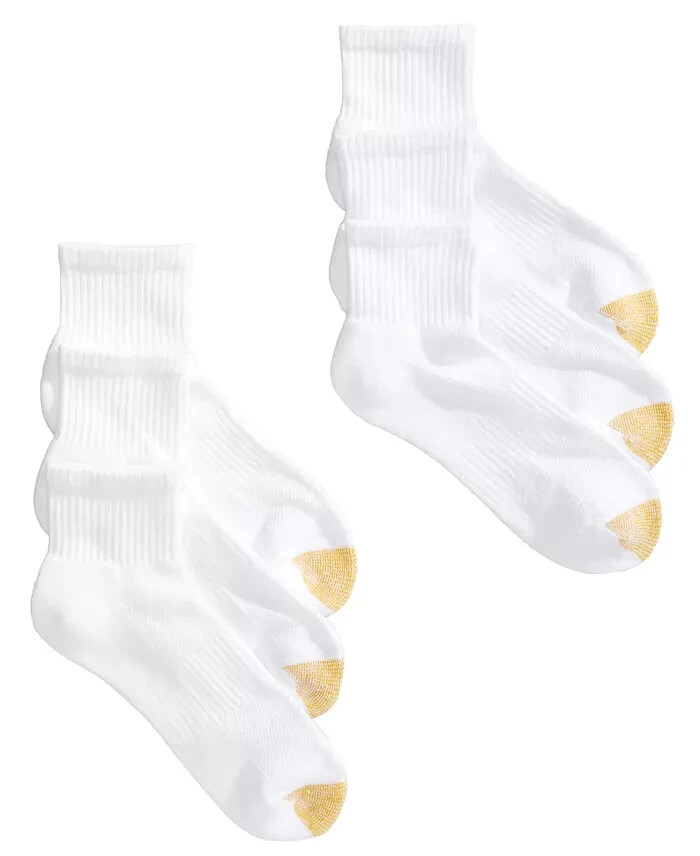 6 Pairs Gold Toe Sport Women’s Half-Cushion Quarter Socks White Size 6-9