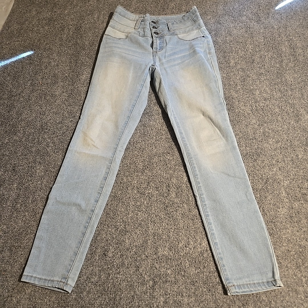 RUE21 High Rise Ankle Jegging Womens Size 2 Blue Light Triple Button Zip Fly