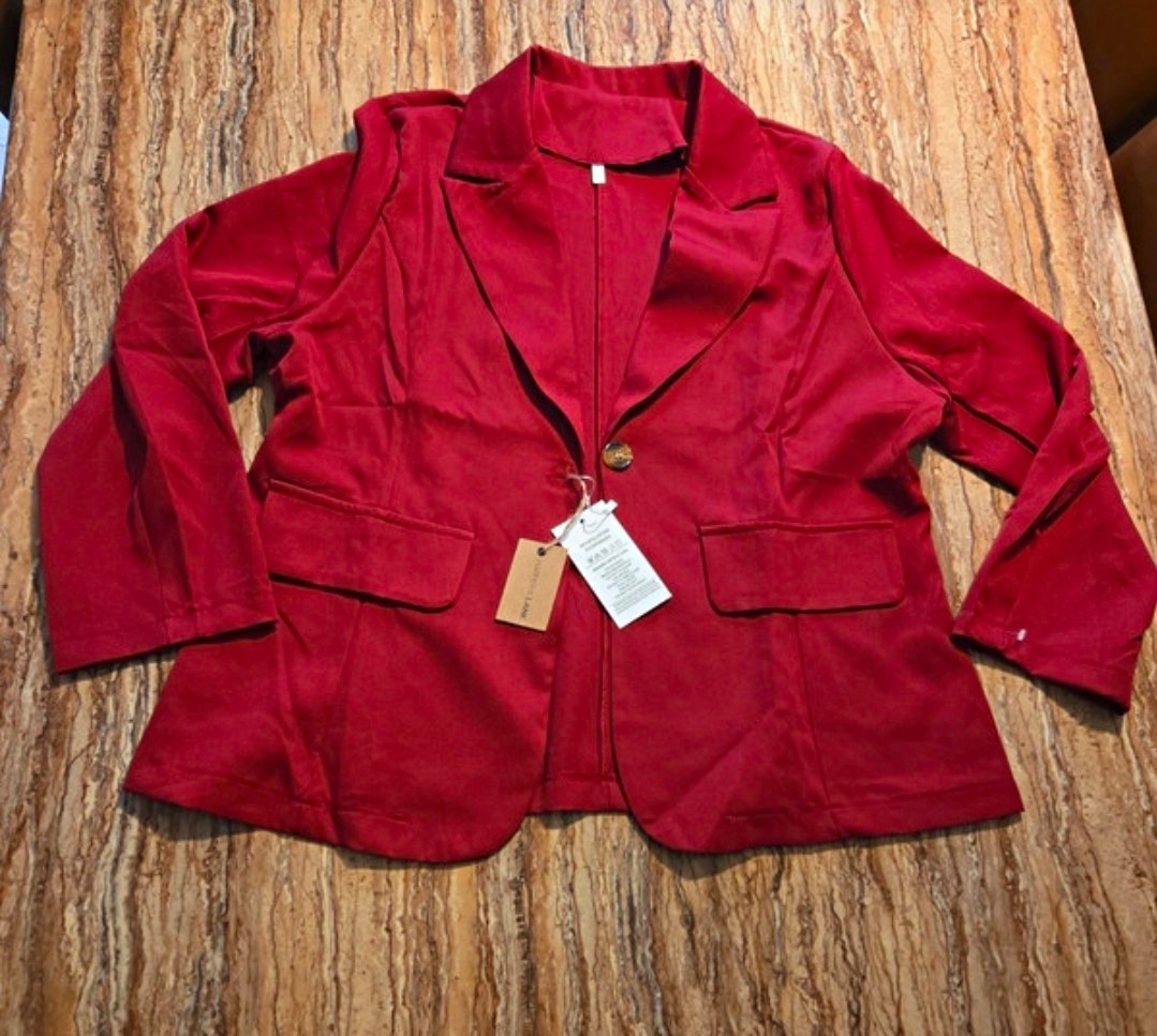 Harper & Lane Red Solid Blazer Jacket w/ Pockets Button Long Sleeve XXL
