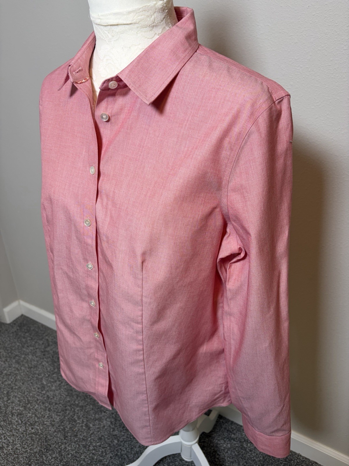 Talbots Button Up Shirt~14 Petite~Long Sleeve Pink Oxford Cotton Classic Office