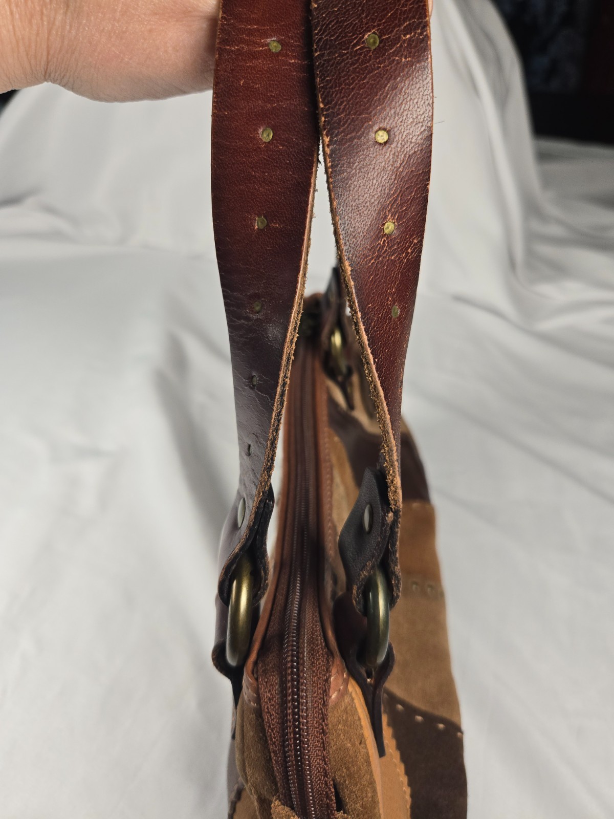 Y2K Shoulder Hobo Bag Brown Boho Leather Suede Patchwork Tassel Western Indie