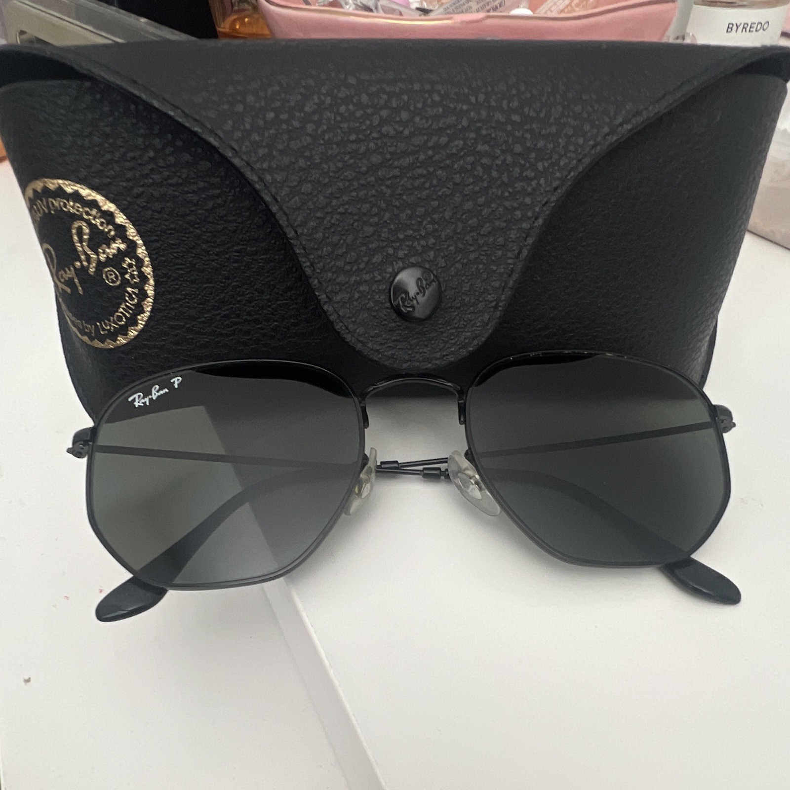 Ray-Ban RB3548-N 002/58 Polarized Hexagon Sunglasses Black Glass Lens 54-21