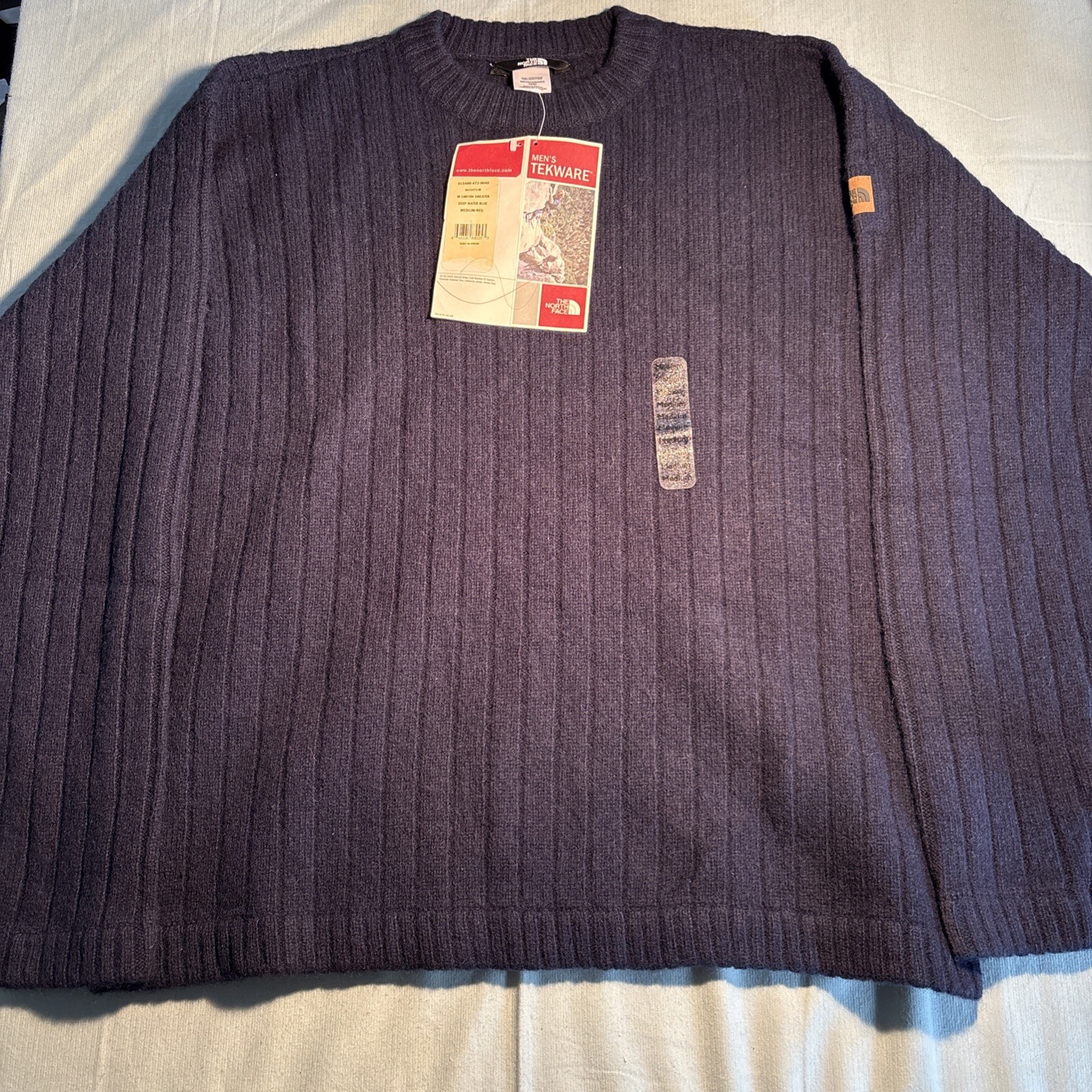 North Face Sweater Men’s Tekware Medium Canyon Sweater Deep Water Blue Ribbed