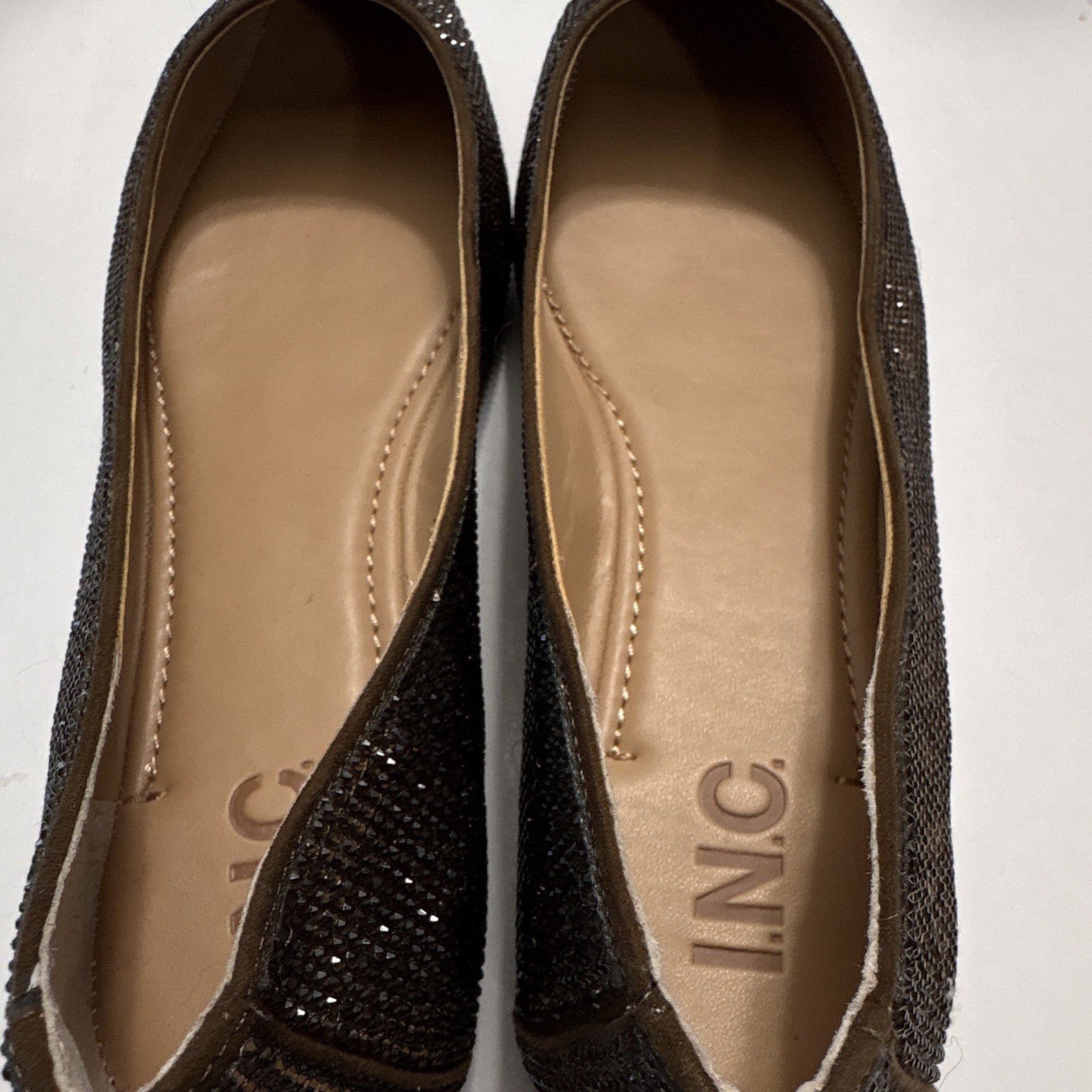 INC Bronze Fabric Rhinestone Ballet Flats Slip-On Almond Toe Women’s US 9