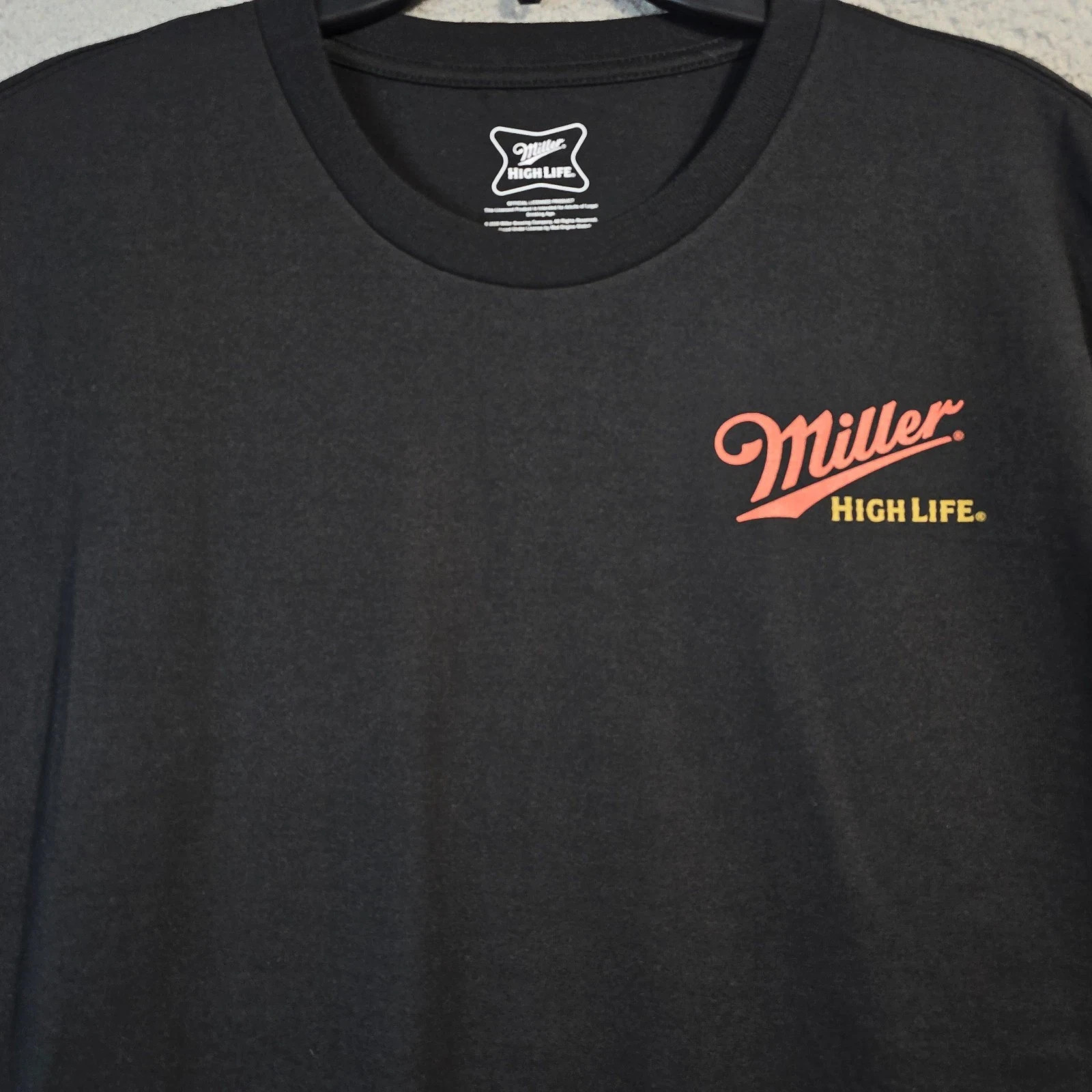 MILLER HIGH LIFE Beer Shirt Mens Large Black Distressed Hunting Casual tee NWT B