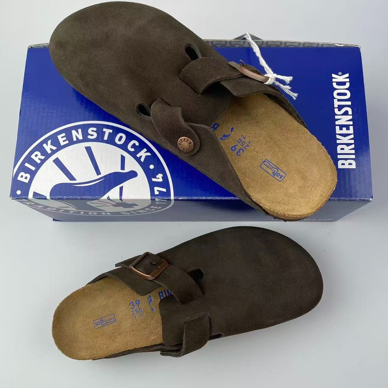Birkenstock Boston Soft Footbed Mocha Suede Leather Unisex Shoes Clogs EU37-45