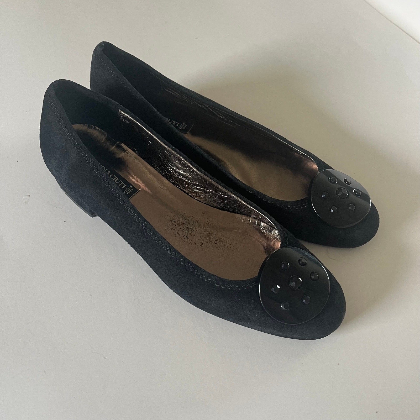 Claudia Ciuti Black Suede Emblem Flat Women’s 7N Made in Italy Ballet Slip On