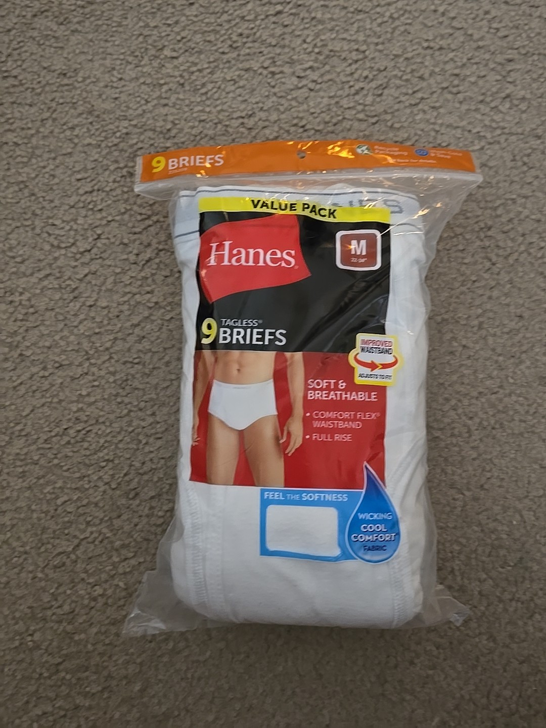 Hanes 9 Tagless Briefs Full Rise Elastic Waistband Medium 32″-34″ Soft.