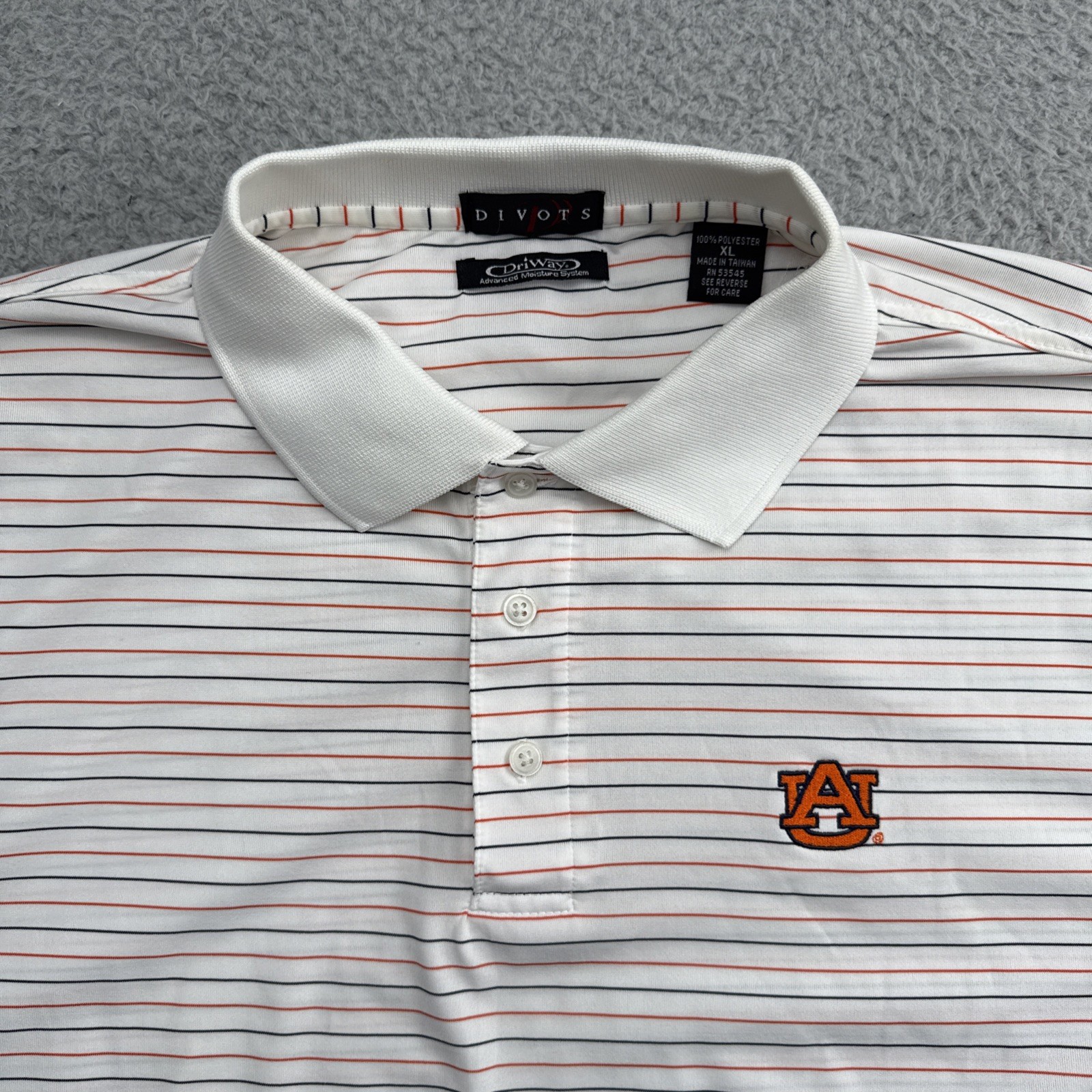 Divots Auburn University Tigers Polo Shirt Mens XL Striped Golf Performance S/S