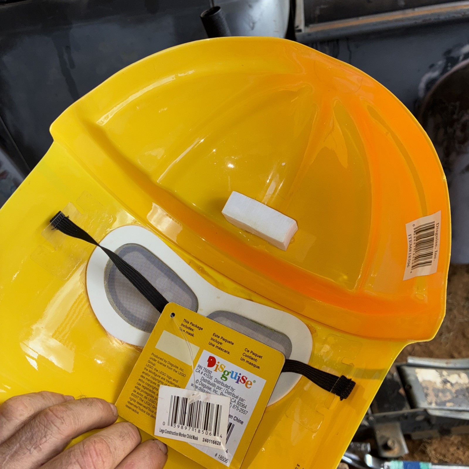LEGO Construction Worker Minifigure Head Mask Yellow Hard Hat Halloween New Old