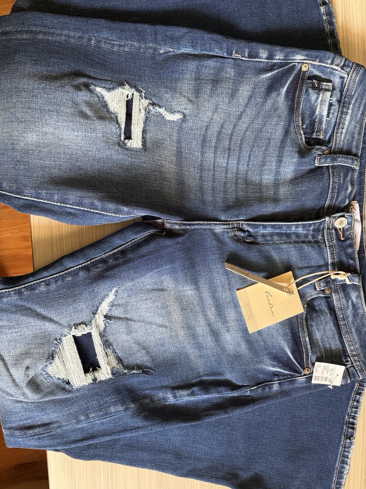KanCan Women’s Flared Jeans Blue Medium Wash Denim Distressed 5-Pocket