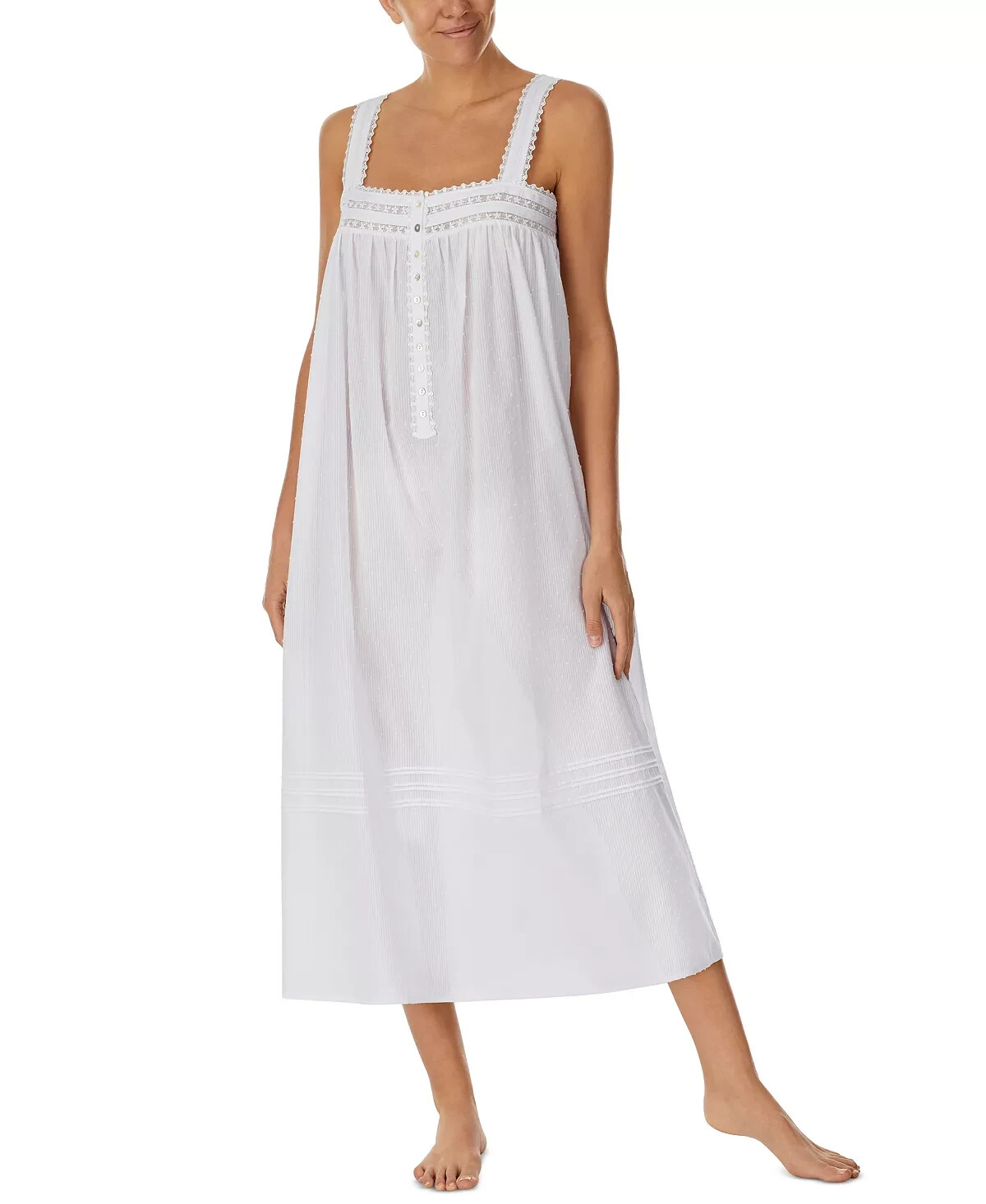 EILEEN WEST E5625044 ~ WHITE ~ SLEEVELESS CLIP DOT BALLET NIGHTGOWN ~ MEDIUM
