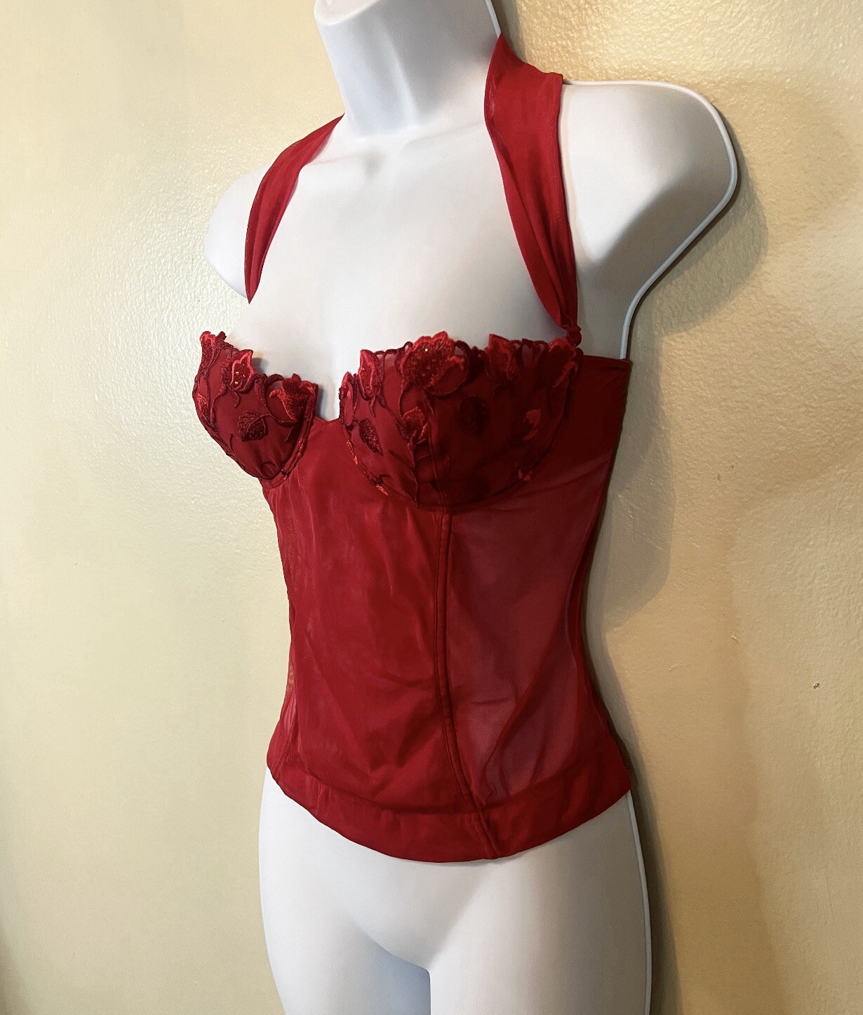 Vintage COSABELLA Italy RareY2K Black Mesh/Lace Bustier Removable Halter Strap M