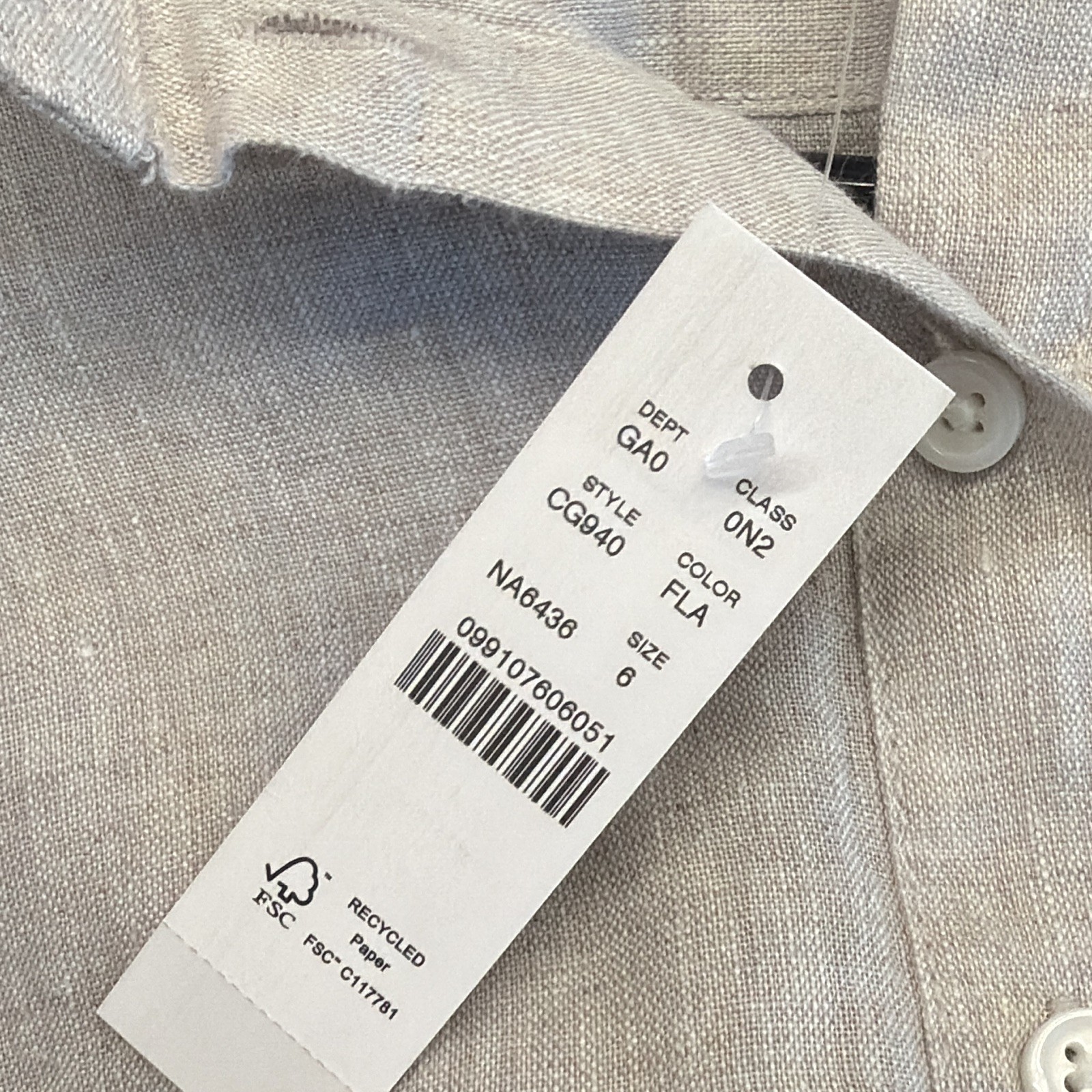 Baird McNutt for J.CREW Linen Classic Fit Beige Solid Button-Up Shirt Men’s S