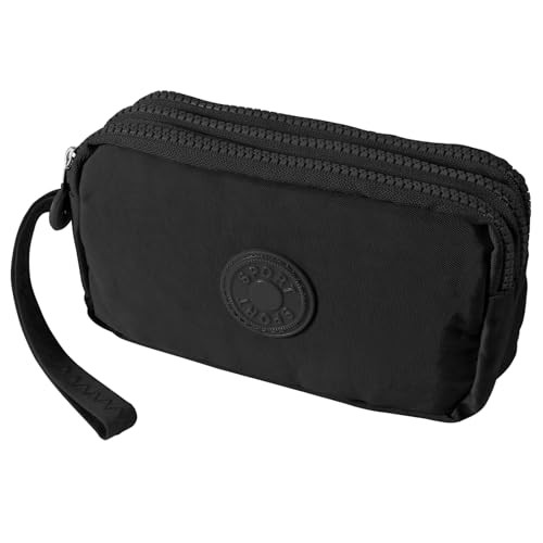 Large Capacity Wristlet Wallet – Women 3 Layers Zipper Oxford Cloth Black