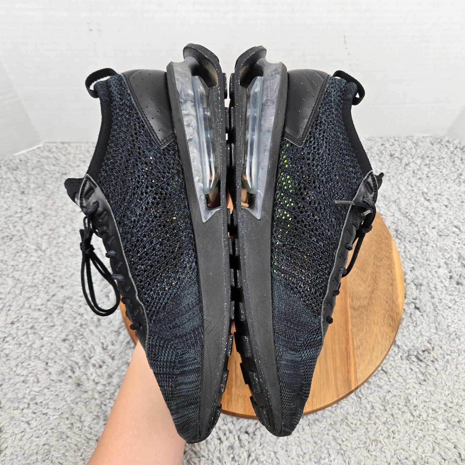 Nike Mens 12 Air Max Flyknit Racer Triple Black Casual Daily Lifestyle Sneaker