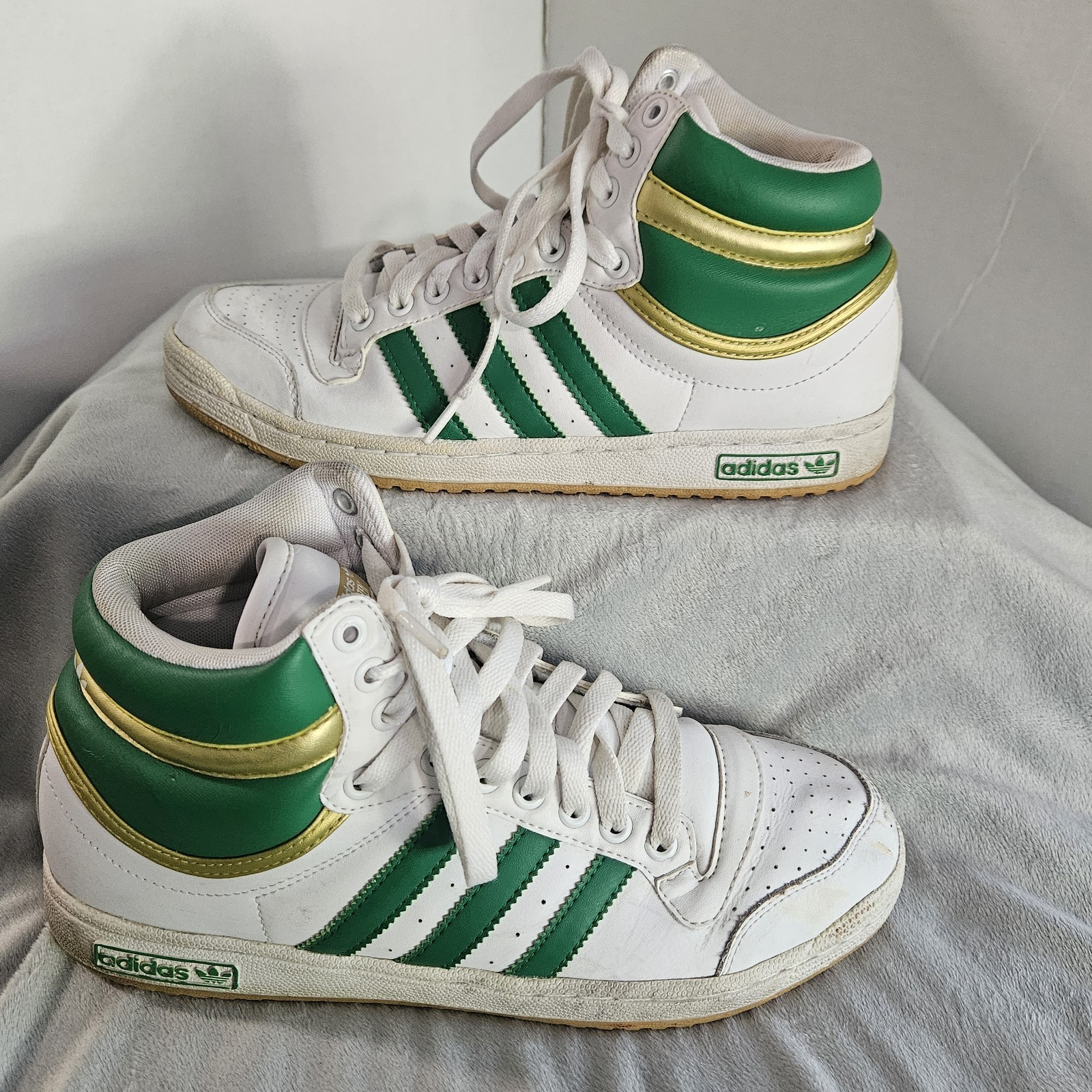 Adidas Top Ten Hi, White/Green/Gold, Men’s Size 8, Pre-Owned