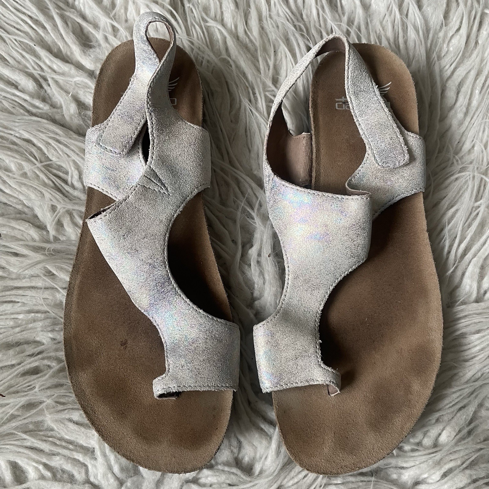 Dansko Reece Pearl Petrol Multicolor Leather Toe Loop Slingback Sandals EUC 39