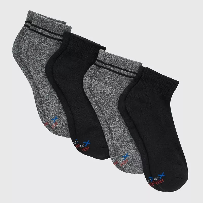 Hanes X-Temp Men’s Comfort Fit Ankle Socks 4 pair Black/Gray shoe size 6-12