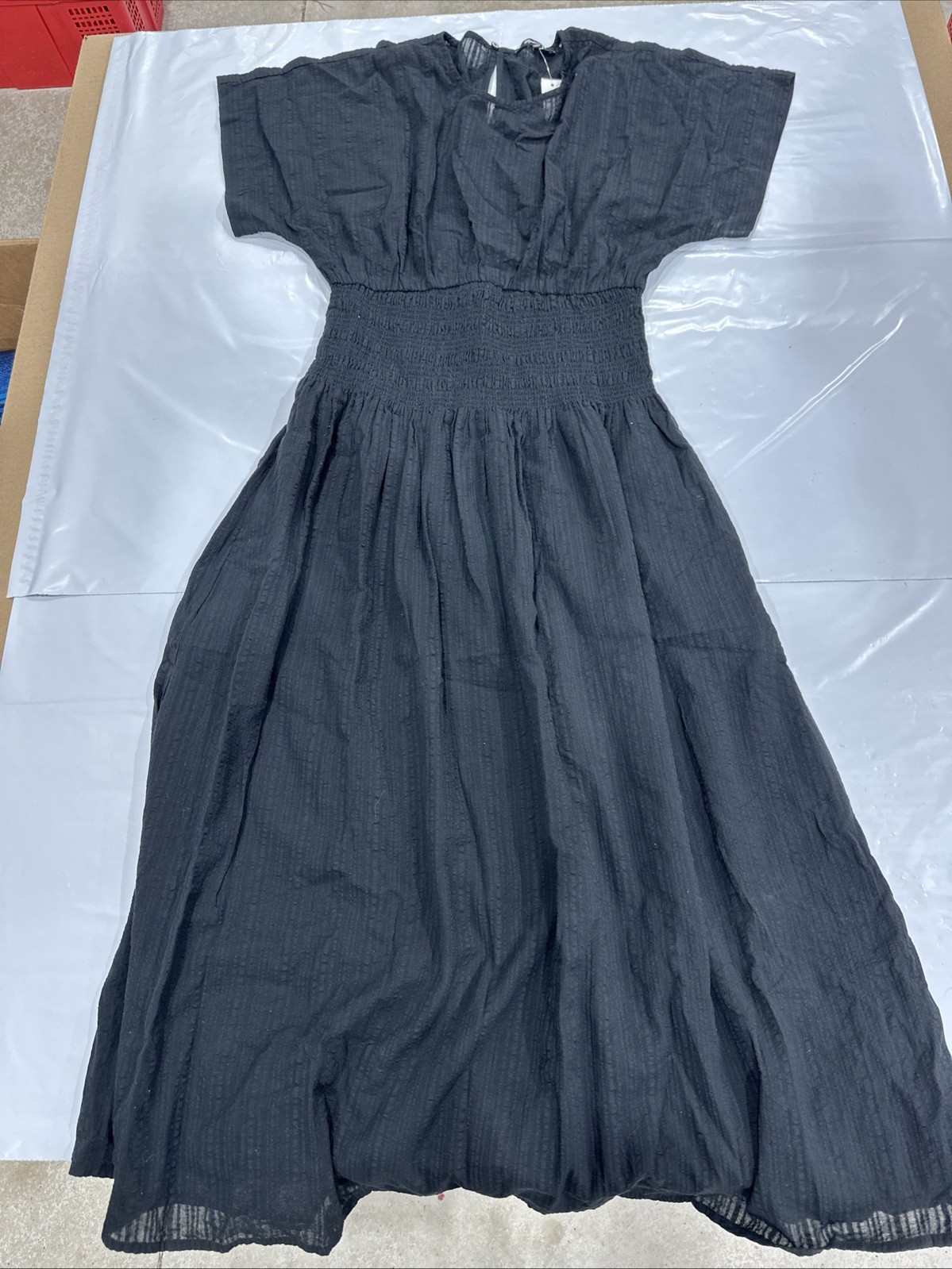 Madewell Midi Dress Women’s M Black Cotton Smocked Elastic Waist A-Line CEB553