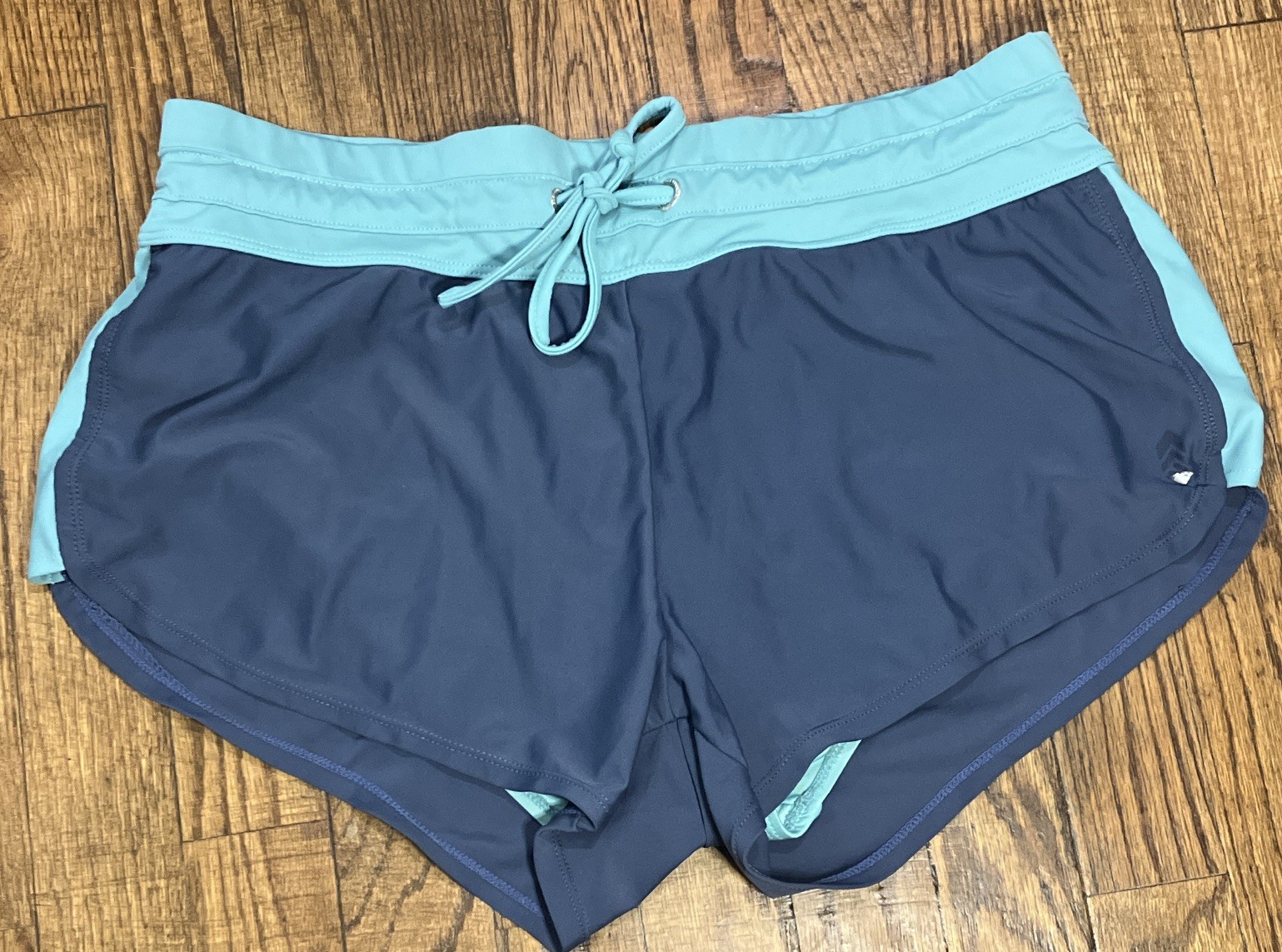 Free Country Women’s Athletic Swim Shorts Blue/Light Blue Drawstring L