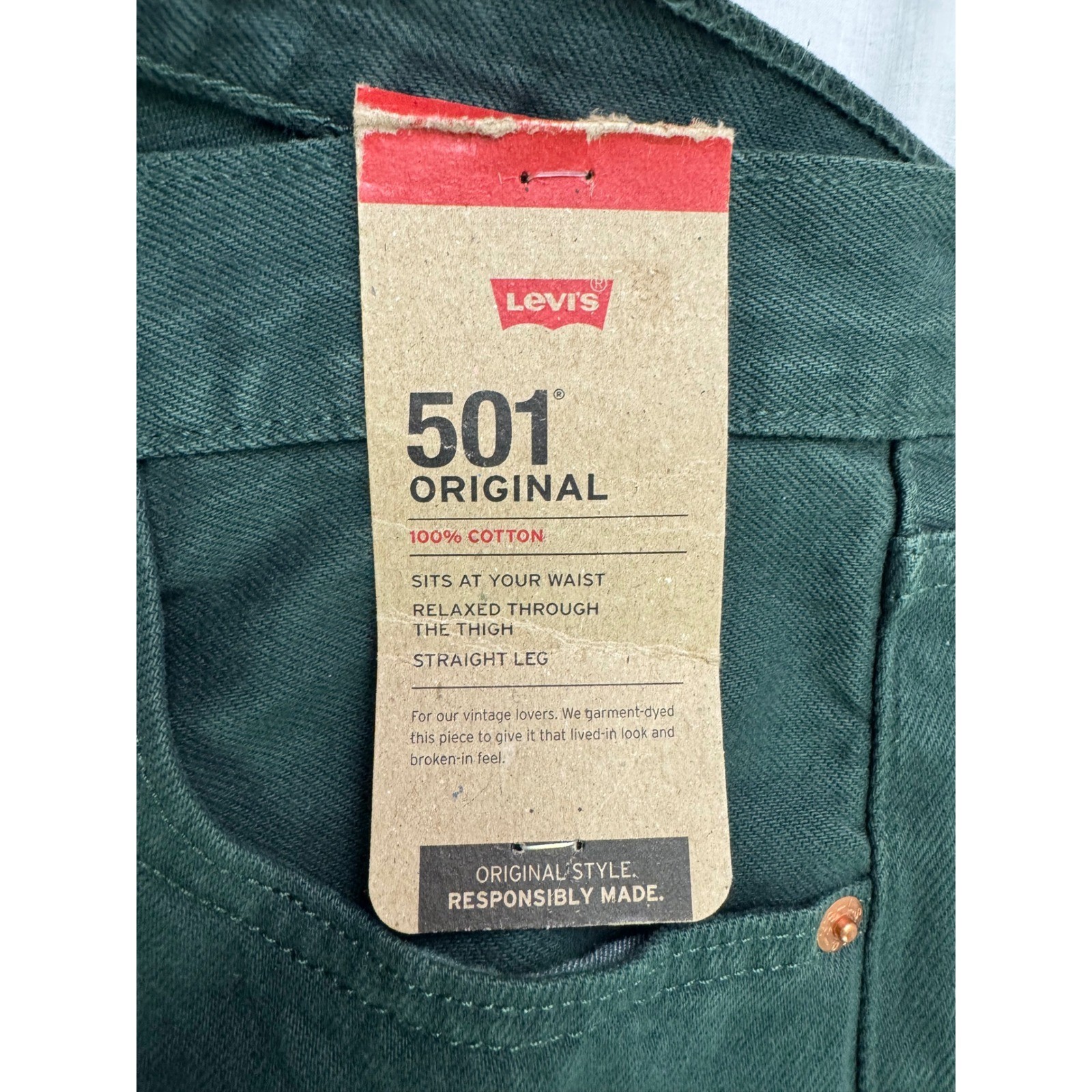 Levis 501 Original Mens Straight Leg Jeans Green denim button fly 36×32