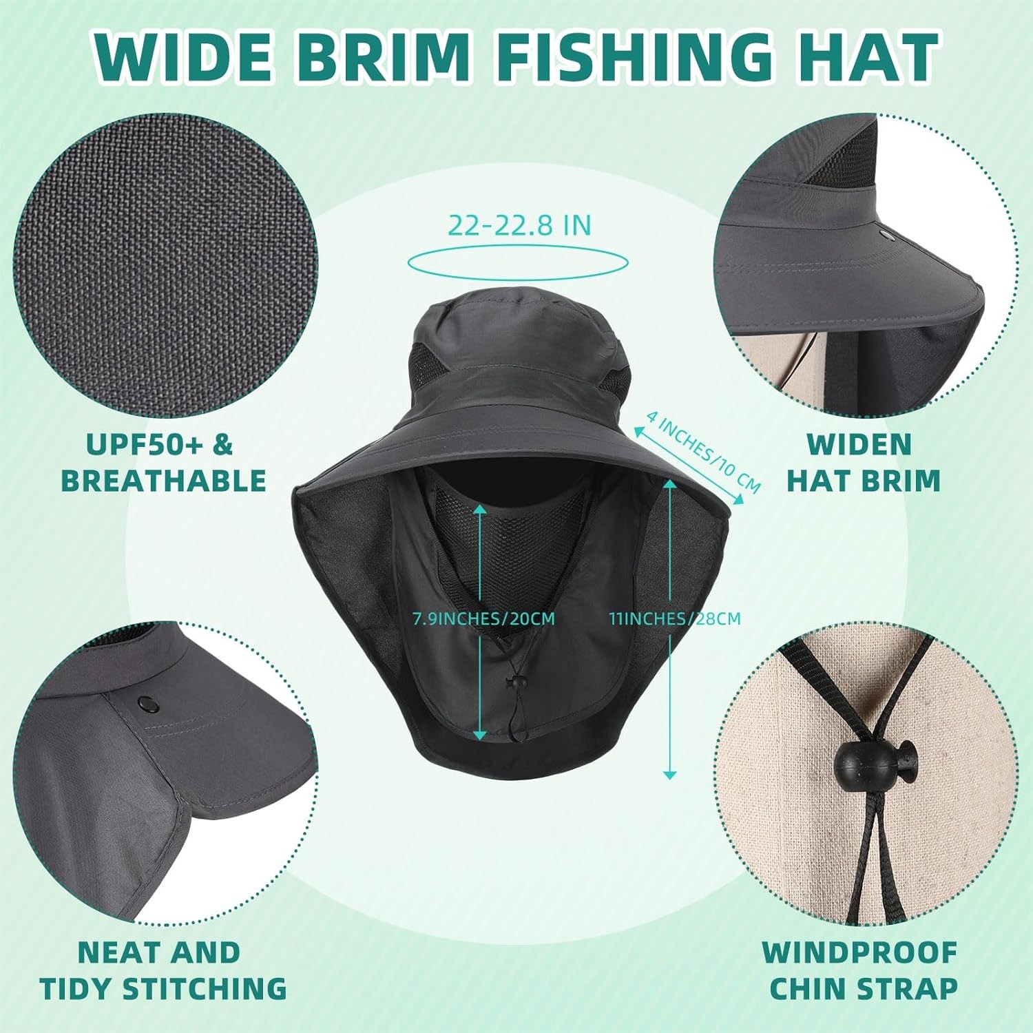 Sun Protection Hat with Face Cover & Neck Flap Unisex Hiking, Climbing, Fishing