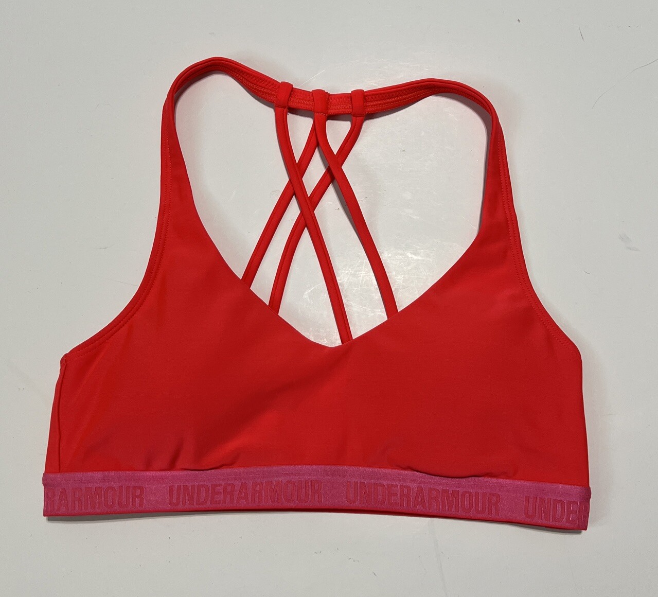 UNDER ARMOUR Size S Neon Strappy Sports Bra Logo Band Padded Womens