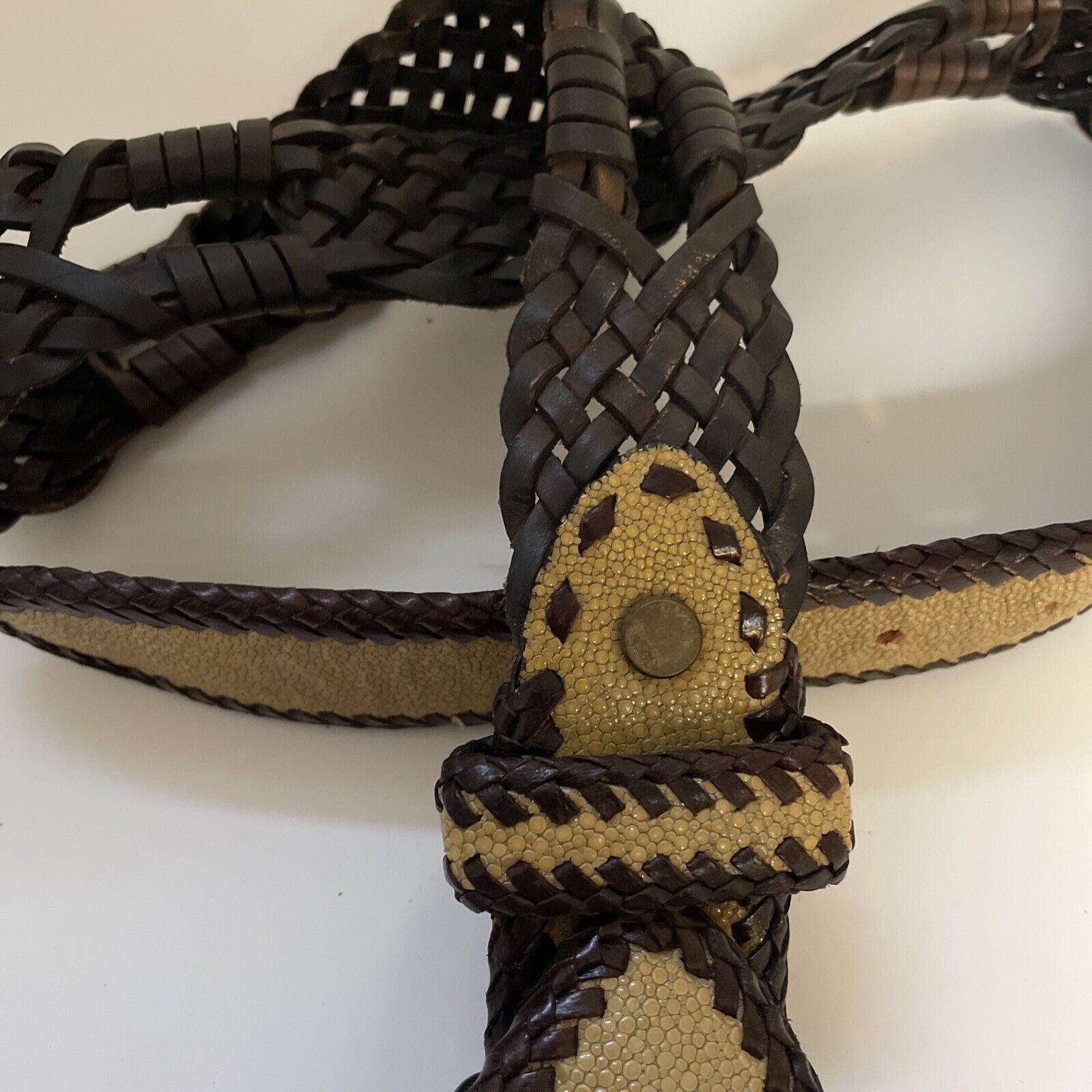 Unique Vintage The Divine Tribe NYC Leather Belt- Decorative Buckle, USA made, S