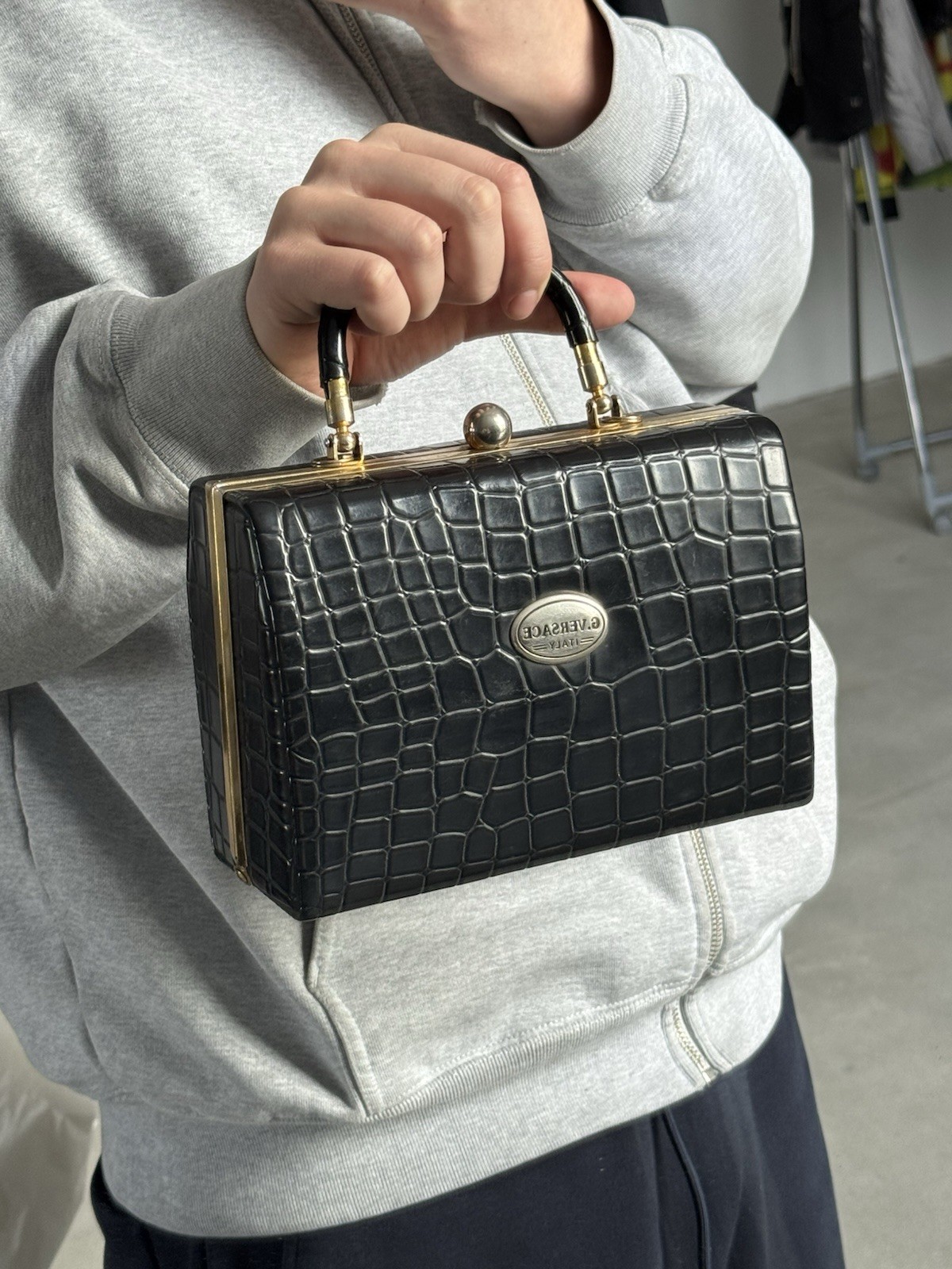 Rare Vintage Gianni Versace Black Leather Handbag – 1980s – Authentic Designer P