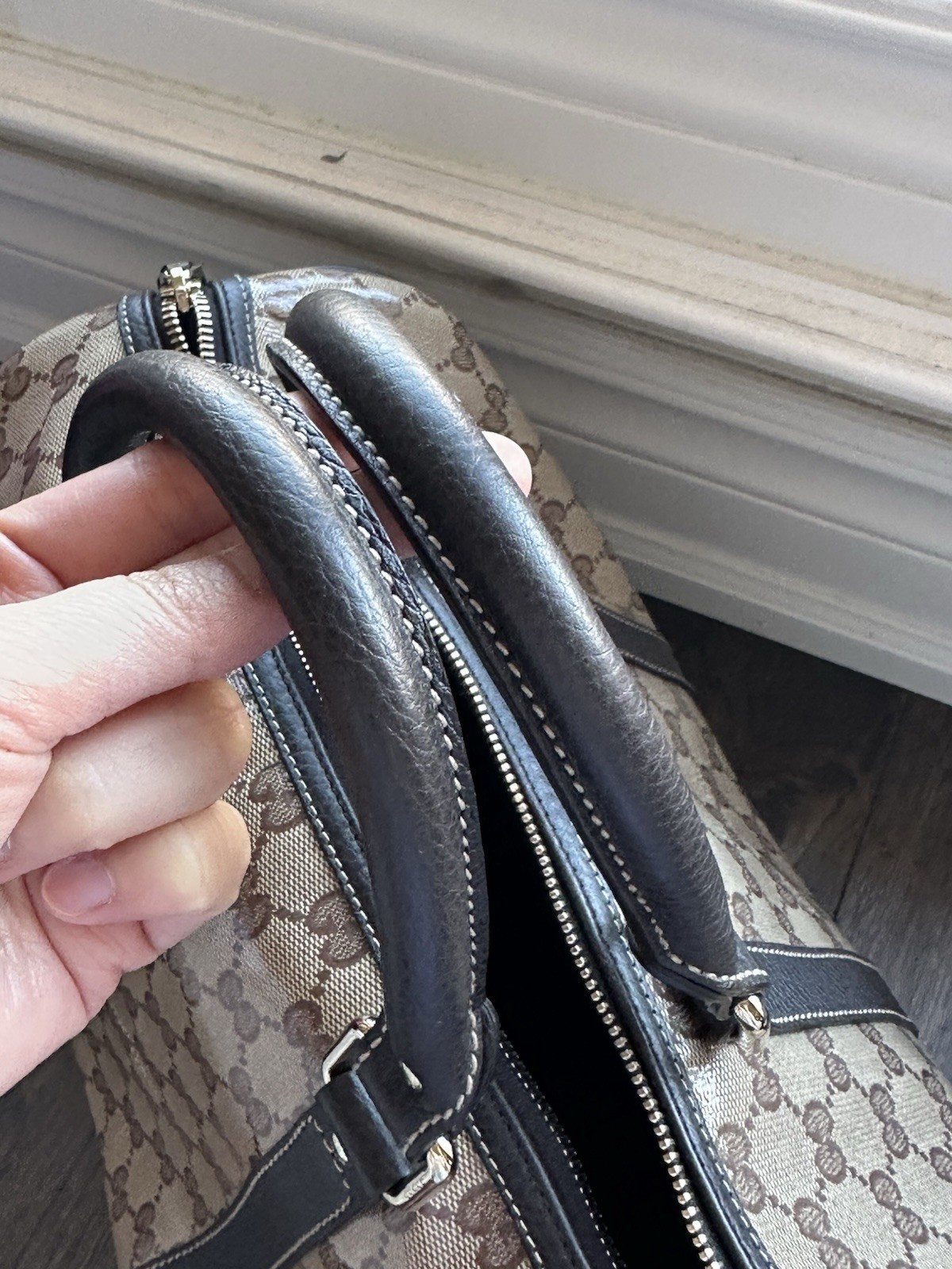Gucci Beige/Ebony GG Crystal Medium Joy Boston Bag