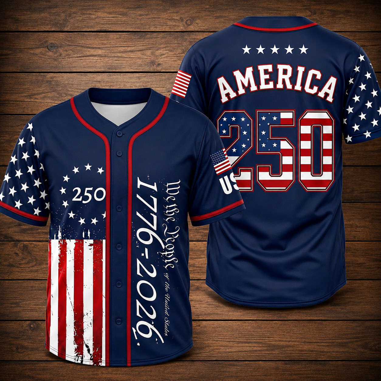 America 250 Baseball Jersey 250 Years Of Freedom 1776-2026 Patriotic USA Jersey