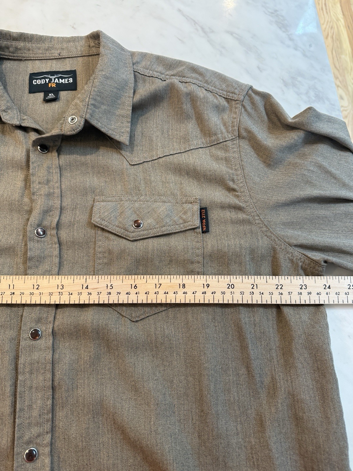 Cody James FR Men’s XL Flame Resistant Western Snap Work Shirt Beige 9.1 ATPV