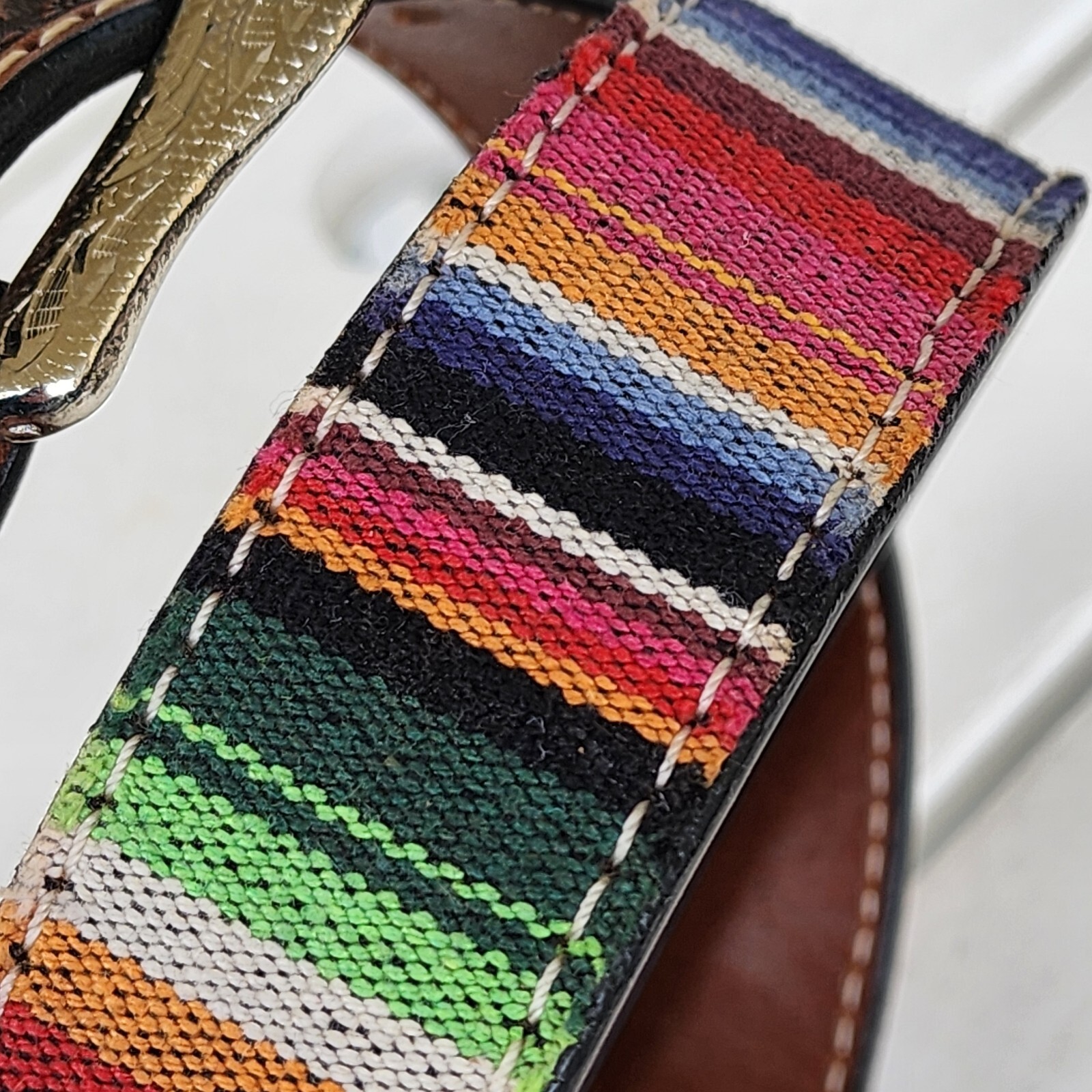 Twisted X Western Serape Stripe Brown Leather Geometric Tooled Billet Size 44